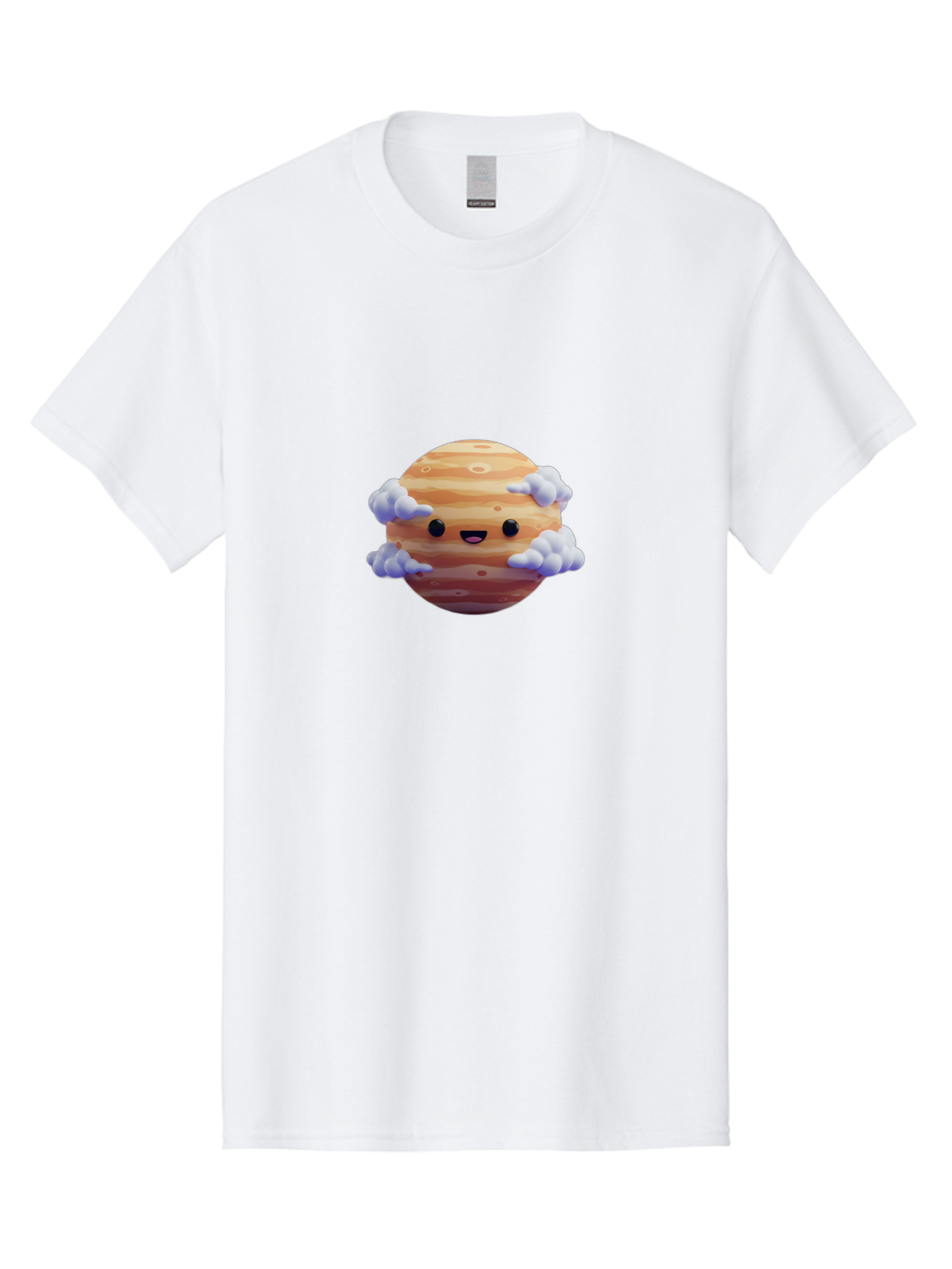 Jupiter-1 Men'S Graphic Tee, 100% Cotton, Comfortable Casual Summer Wear, Machine Washable, Cartoon Jupiter, Smiling Planet, Kawaii Space, Astronomy Illustration, Happy Jupiter, Fluffy Clouds, Solar System, Planet Character, Orange Stripes, Bad235