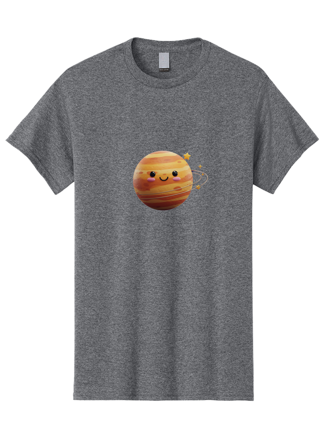 Jupiter-2 Men'S Graphic Tee, 100% Cotton, Comfortable Casual Summer Wear, Machine Washable, Cartoon Jupiter, Smiling Planet, Kawaii Illustration, Adorable Design, Space Theme, Celestial Body, Stars And Rings, Whimsical Art, Fantasy Scene Bad236