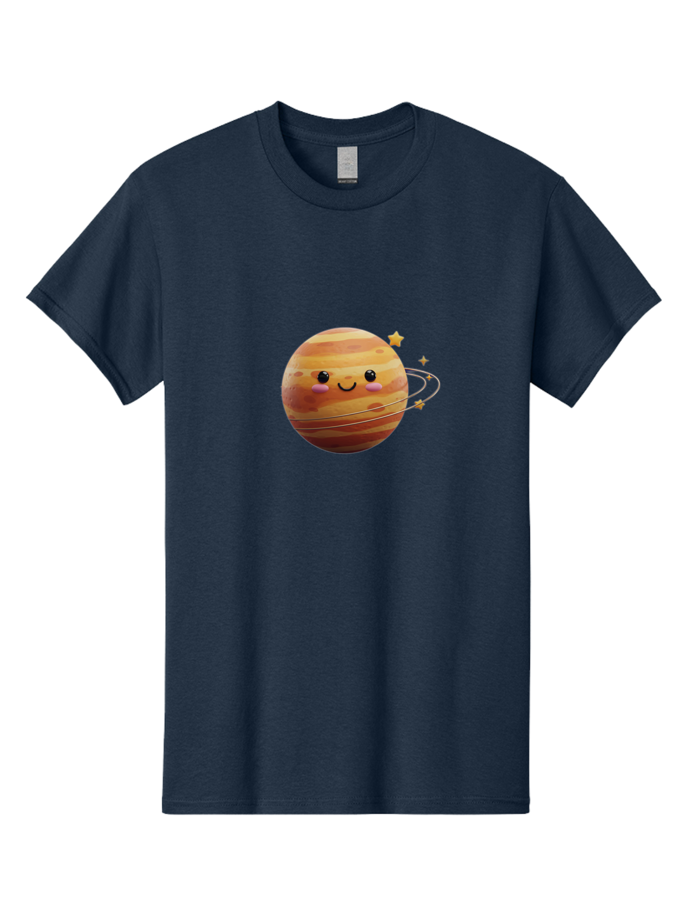 Jupiter-2 Men'S Graphic Tee, 100% Cotton, Comfortable Casual Summer Wear, Machine Washable, Cartoon Jupiter, Smiling Planet, Kawaii Illustration, Adorable Design, Space Theme, Celestial Body, Stars And Rings, Whimsical Art, Fantasy Scene Bad236