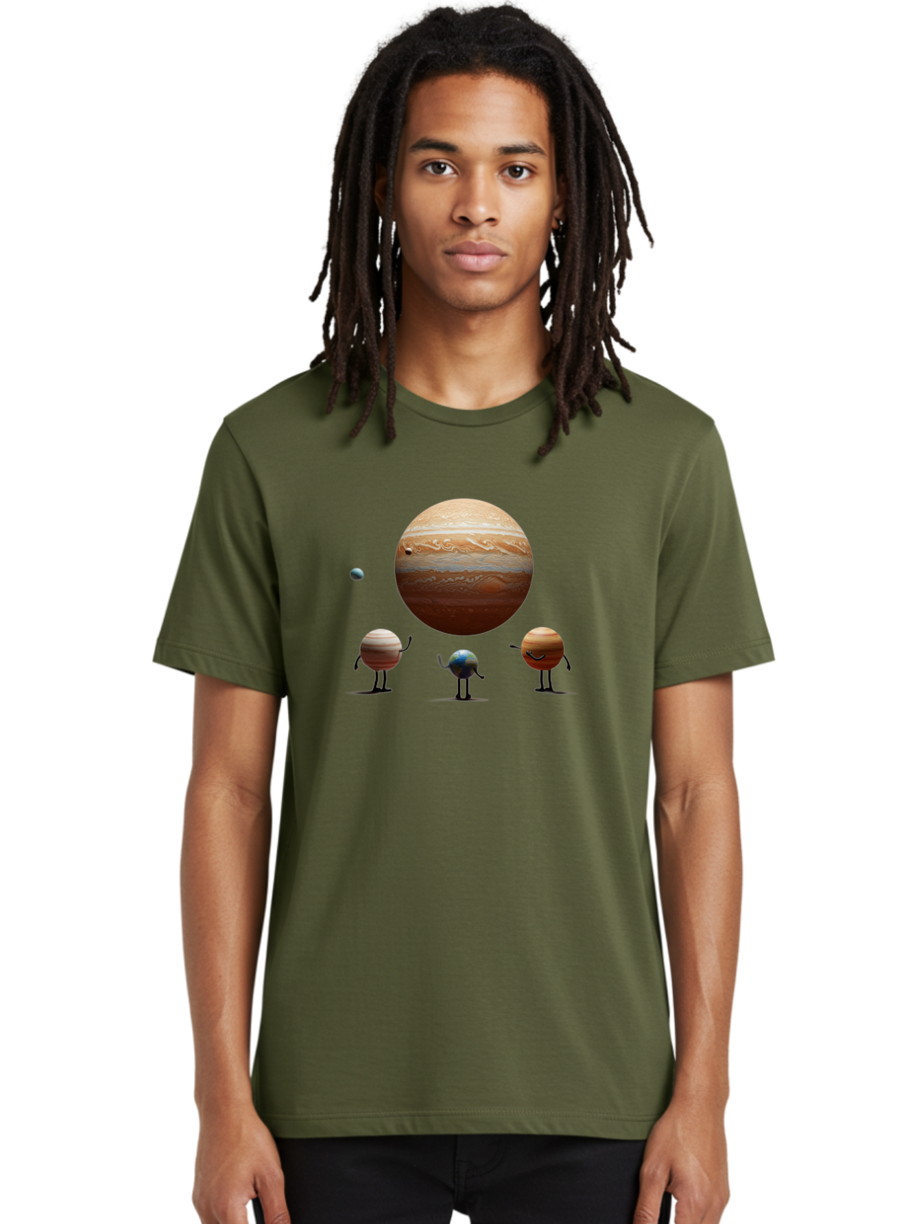 Jupiter-And-Moons Men'S Graphic Tee, 100% Cotton, Comfortable Casual Summer Wear, Machine Washable, Jupiter Planet, Cartoon Moons, Solar System, Astronomy, Space Exploration, Planetary Bodies, Celestial Objects, Orbital Patterns Bad238
