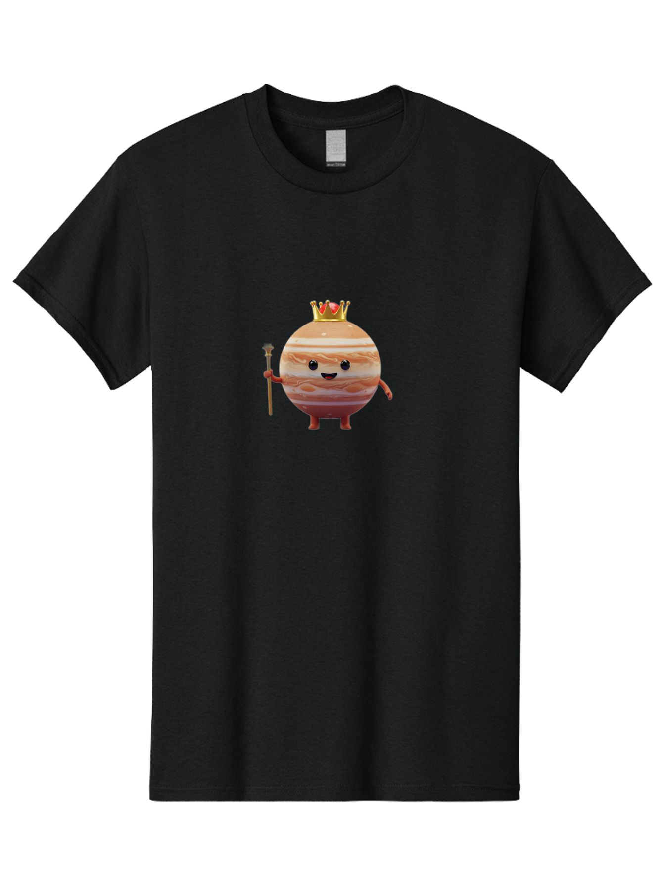 Jupiter-Mascot Men'S Graphic Tee, 100% Cotton, Comfortable Casual Summer Wear, Machine Washable, Cartoon Jupiter Planet, Anthropomorphic Planet, Jupiter Mascot, Cartoon Character, Planetary Illustration, Jupiter With Crown, Bad240