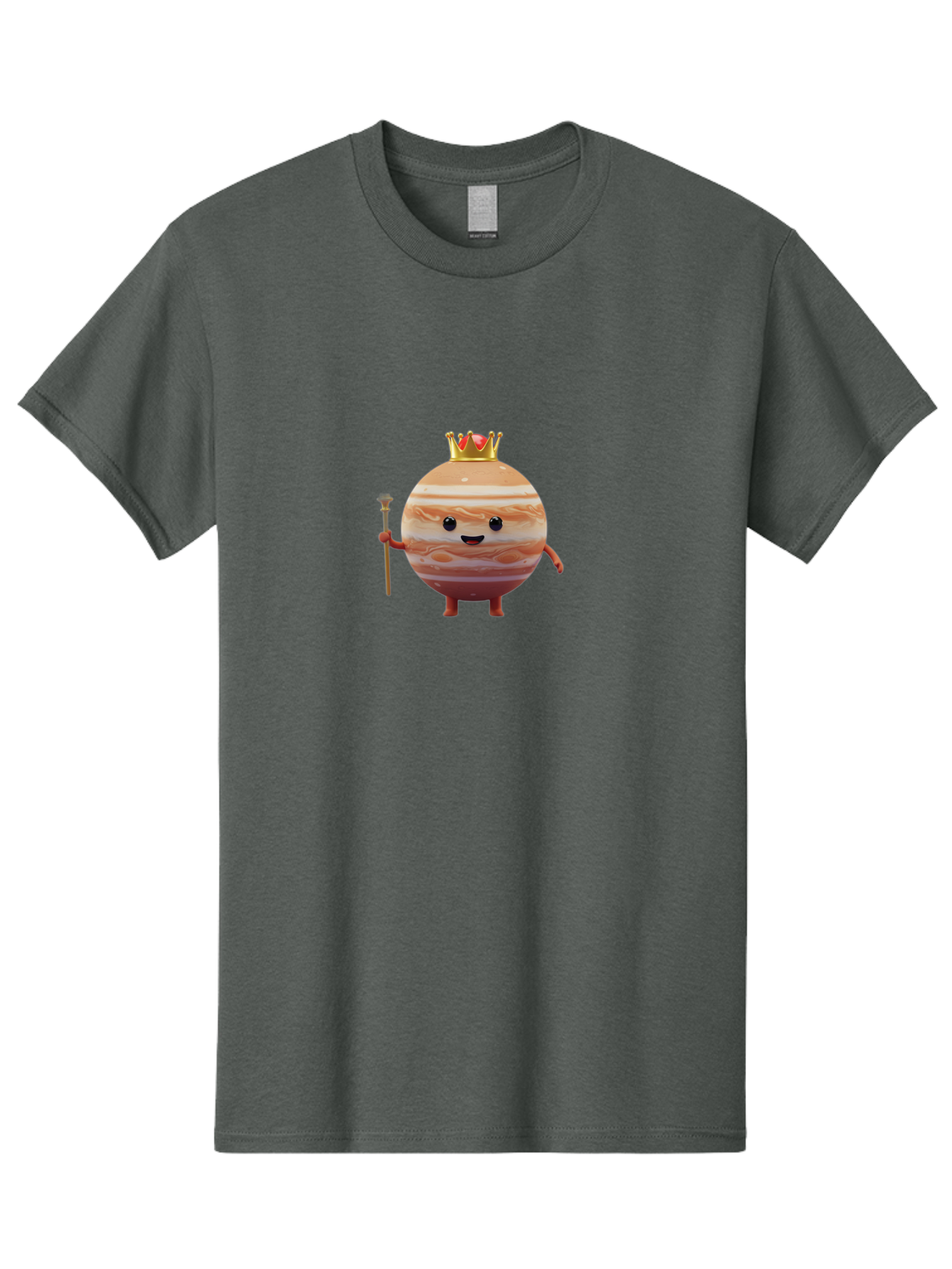 Jupiter-Mascot Men'S Graphic Tee, 100% Cotton, Comfortable Casual Summer Wear, Machine Washable, Cartoon Jupiter Planet, Anthropomorphic Planet, Jupiter Mascot, Cartoon Character, Planetary Illustration, Jupiter With Crown, Bad240