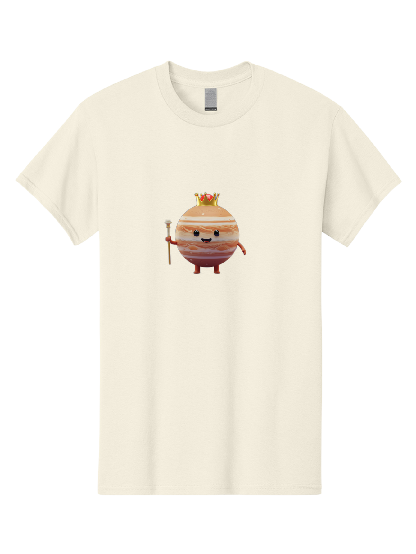 Jupiter-Mascot Men'S Graphic Tee, 100% Cotton, Comfortable Casual Summer Wear, Machine Washable, Cartoon Jupiter Planet, Anthropomorphic Planet, Jupiter Mascot, Cartoon Character, Planetary Illustration, Jupiter With Crown, Bad240