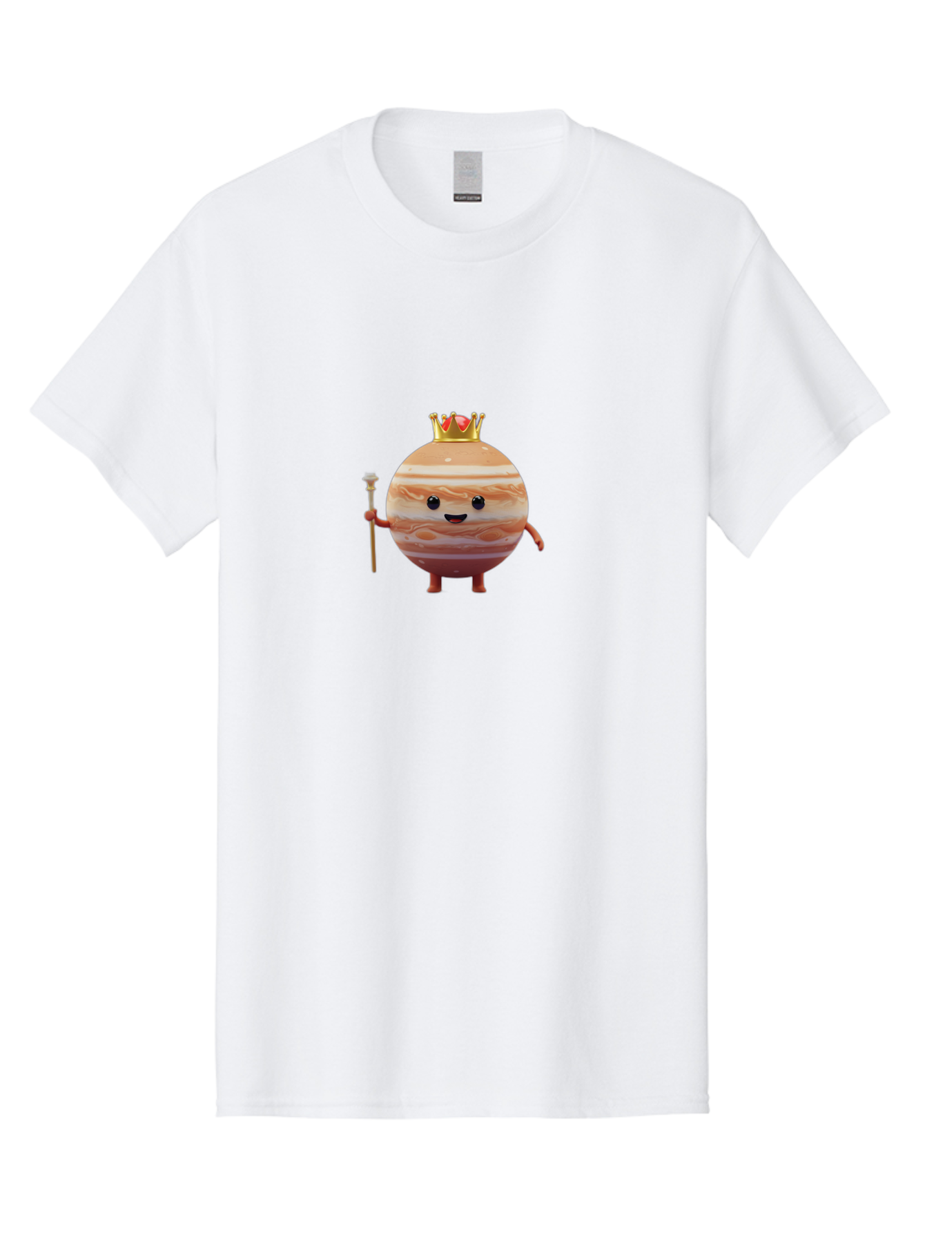 Jupiter-Mascot Men'S Graphic Tee, 100% Cotton, Comfortable Casual Summer Wear, Machine Washable, Cartoon Jupiter Planet, Anthropomorphic Planet, Jupiter Mascot, Cartoon Character, Planetary Illustration, Jupiter With Crown, Bad240