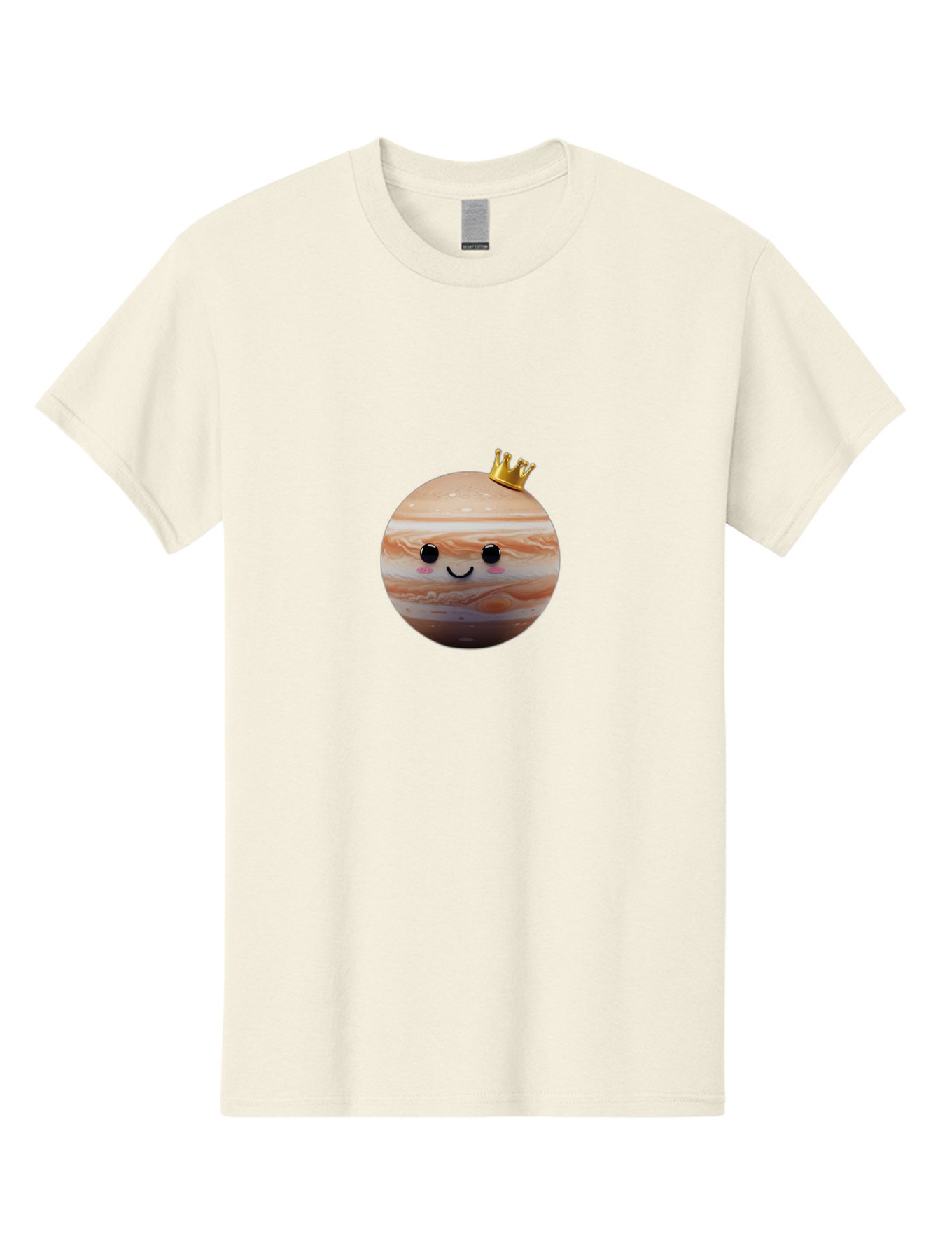Jupiter Men'S Graphic Tee, 100% Cotton, Comfortable Casual Summer Wear, Machine Washable, Cartoon Jupiter, Smiling Planet, Golden Crown, Kawaii Space, Adorable Astronomy, Funny Illustration, Whimsical Design, Cute Cosmic Bad241