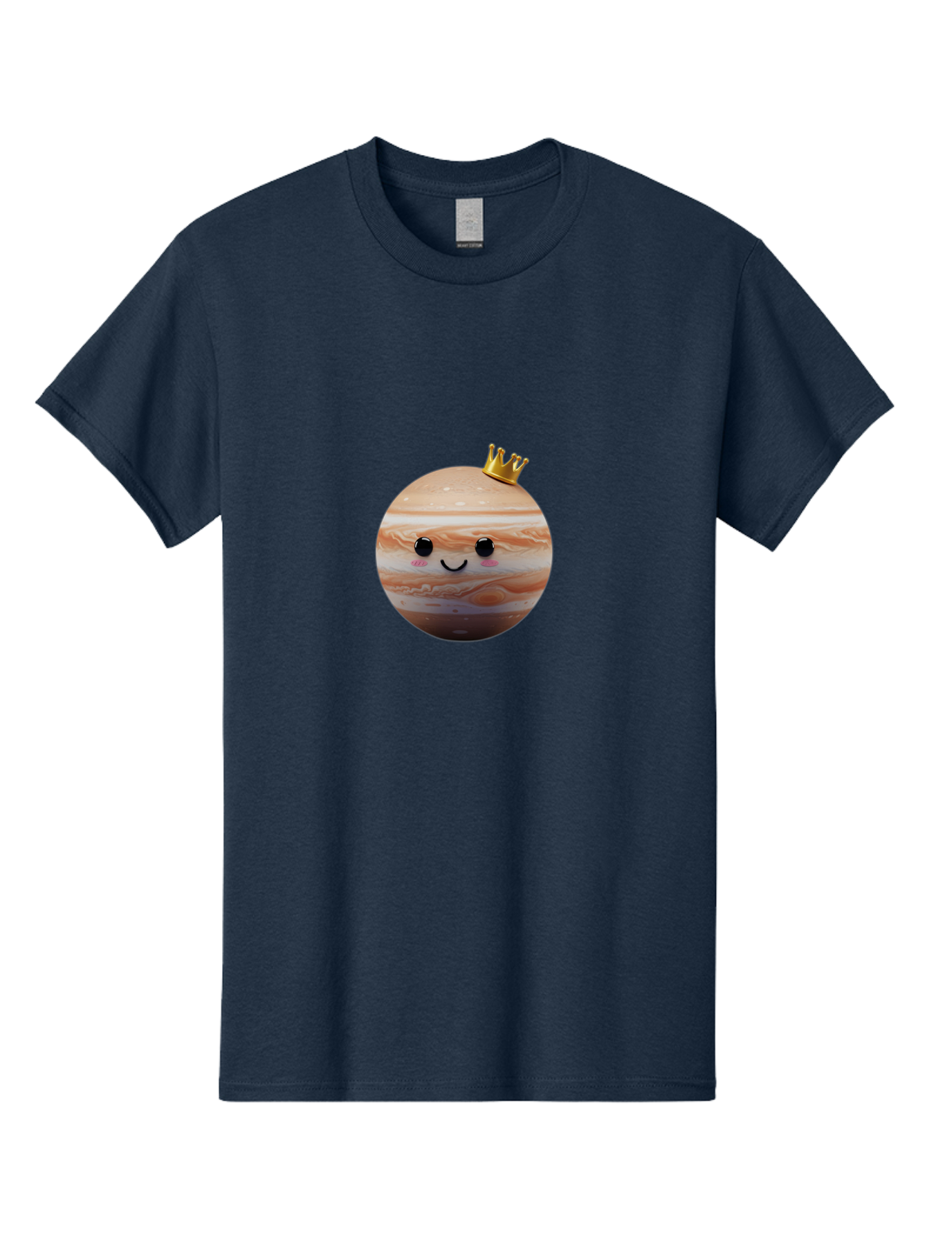 Jupiter Men'S Graphic Tee, 100% Cotton, Comfortable Casual Summer Wear, Machine Washable, Cartoon Jupiter, Smiling Planet, Golden Crown, Kawaii Space, Adorable Astronomy, Funny Illustration, Whimsical Design, Cute Cosmic Bad241