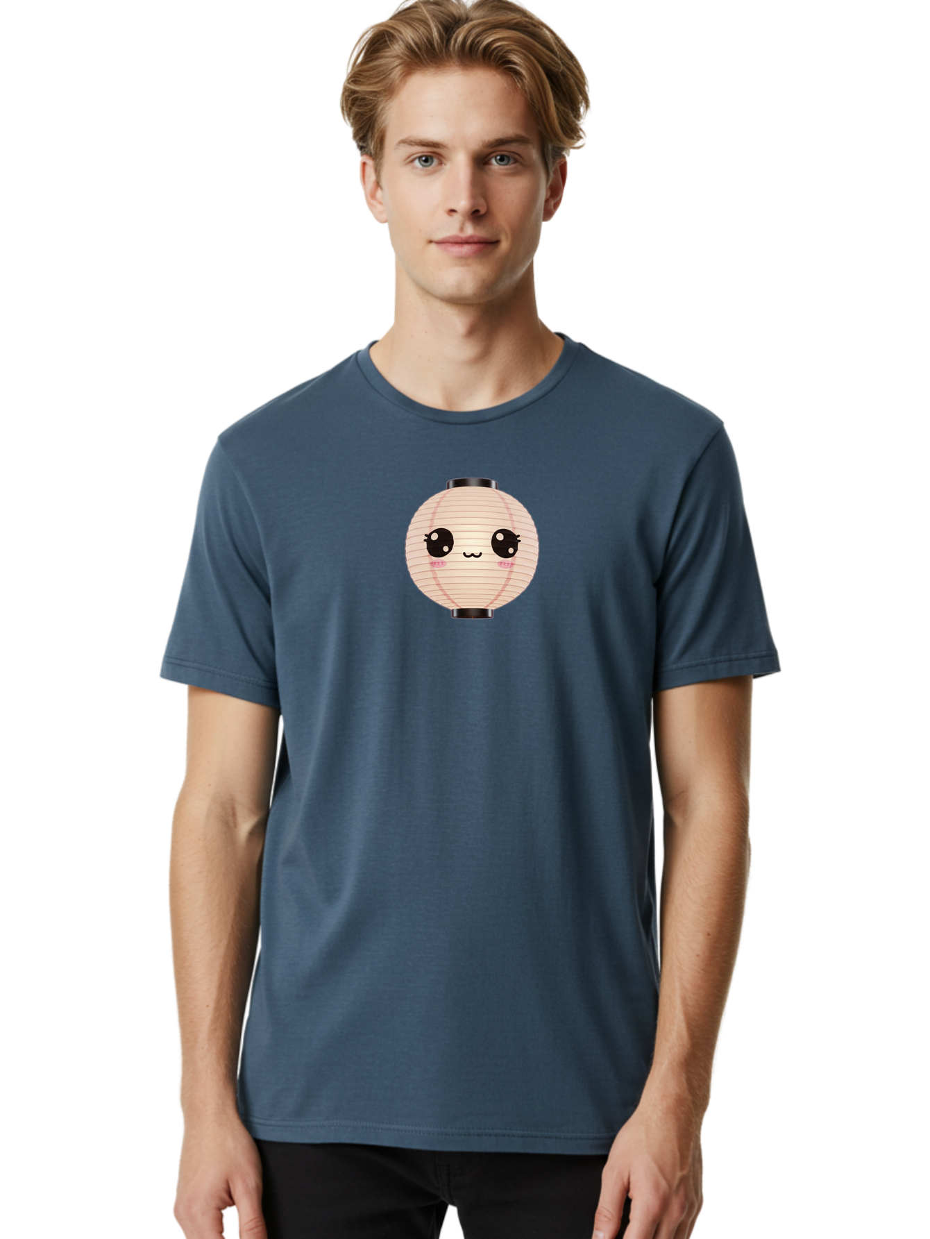 Kawaii-Lantern-1 Men'S Graphic Tee, 100% Cotton, Comfortable Casual Summer Wear, Machine Washable, Cute Lantern, Kawaii Culture, Cartoon Character, Japanese Lantern, Adorable Face, Pink Blush, Black Accents, Fun Design, Minimalist Style, Bad246
