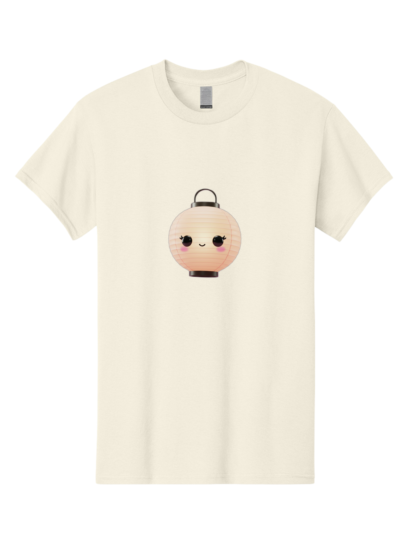 Kawaii-Lantern Men'S Graphic Tee, 100% Cotton, Comfortable Casual Summer Wear, Machine Washable, Japanese Paper Lantern, Cute Kawaii Face, Smiling Lantern, Pink Cheeks, Eyelashes, Cartoon Style, Minimalist Design, Decorative Lantern, Bad247
