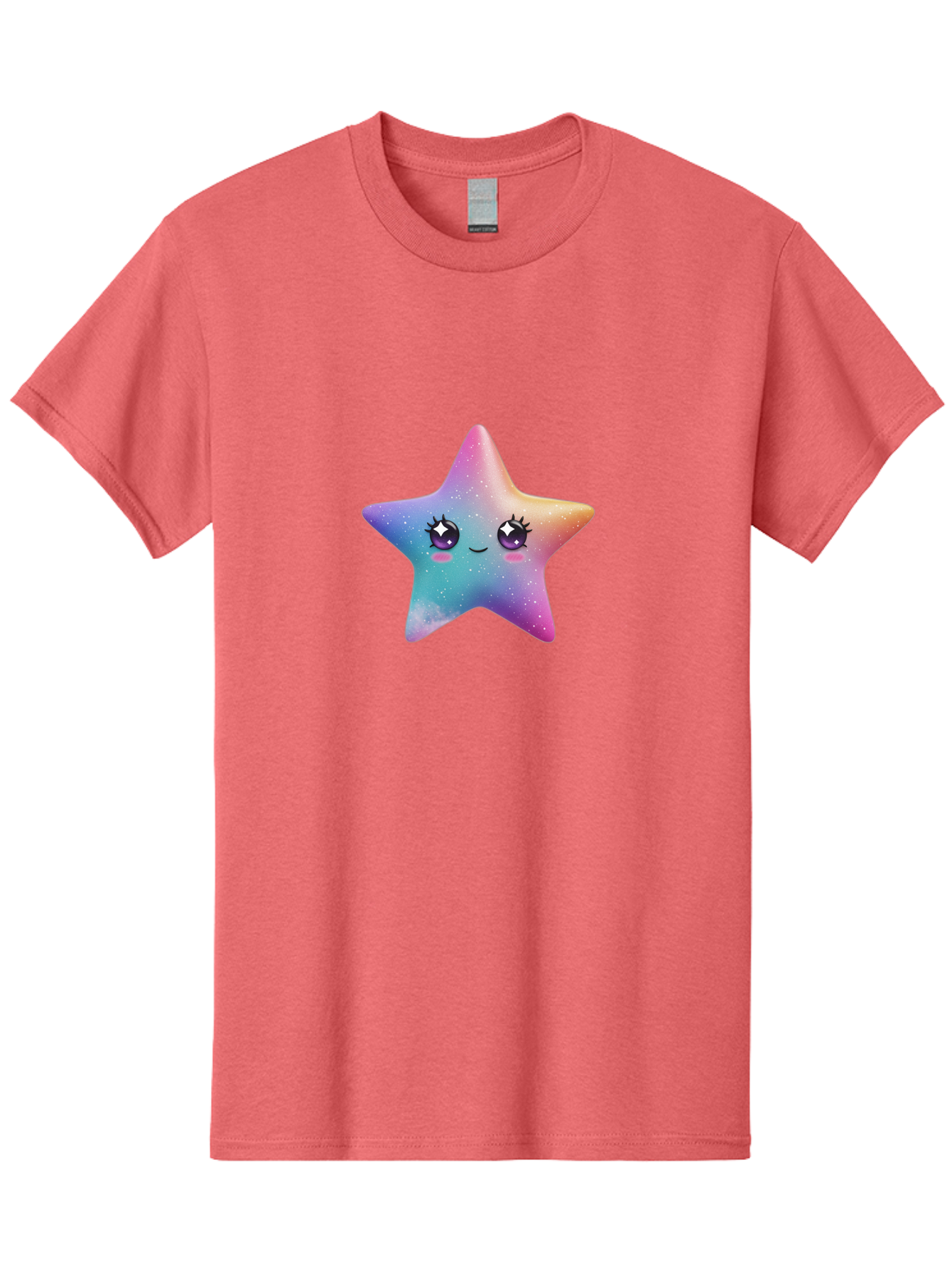 Kawaii-Star Men'S Graphic Tee, 100% Cotton, Comfortable Casual Summer Wear, Machine Washable, Cute Star, Cartoon Character, Pastel Colors, Sparkles And Shine, Positive Vibes, Magical Expression, Feminine Charm, Whimsical Design, Magical, Bad250