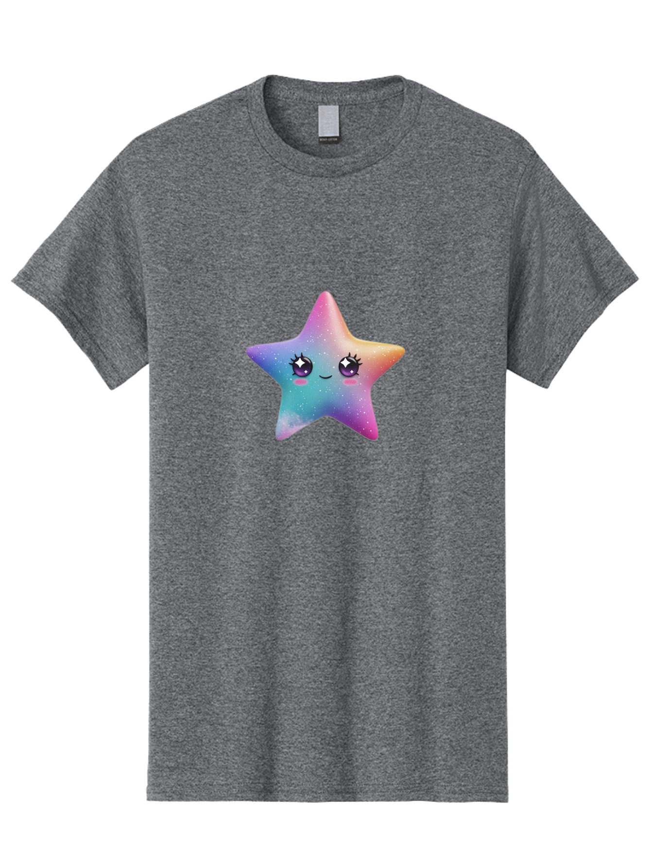Kawaii-Star Men'S Graphic Tee, 100% Cotton, Comfortable Casual Summer Wear, Machine Washable, Cute Star, Cartoon Character, Pastel Colors, Sparkles And Shine, Positive Vibes, Magical Expression, Feminine Charm, Whimsical Design, Magical, Bad250