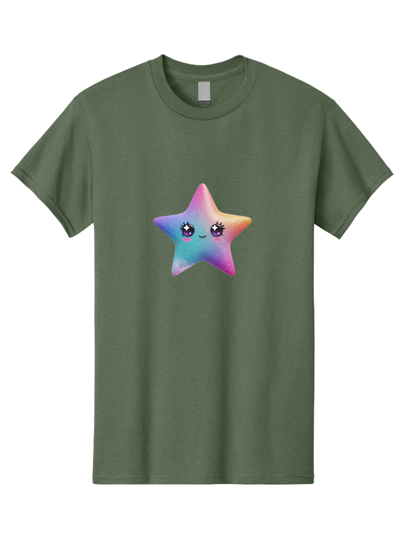Kawaii-Star Men'S Graphic Tee, 100% Cotton, Comfortable Casual Summer Wear, Machine Washable, Cute Star, Cartoon Character, Pastel Colors, Sparkles And Shine, Positive Vibes, Magical Expression, Feminine Charm, Whimsical Design, Magical, Bad250