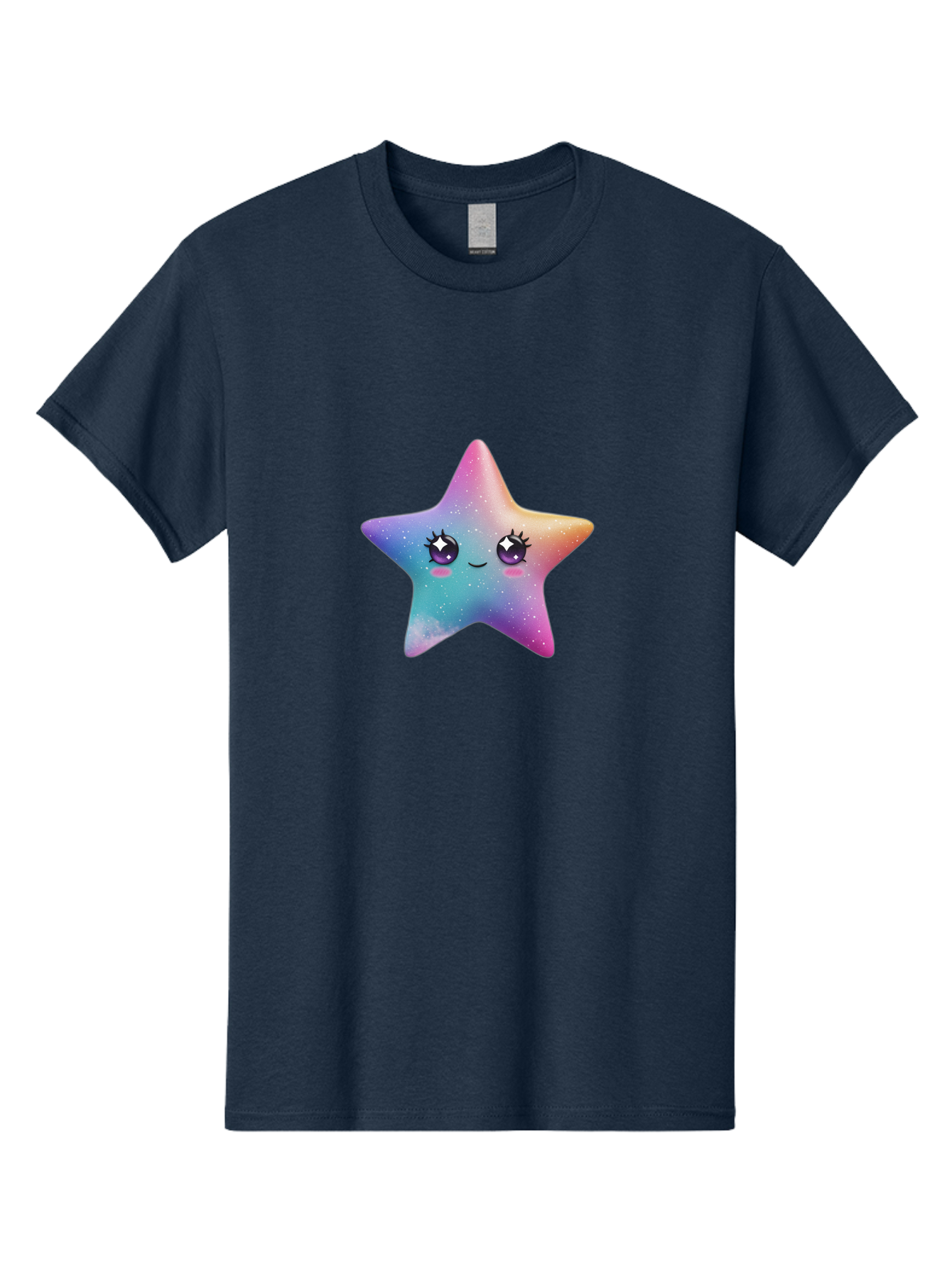 Kawaii-Star Men'S Graphic Tee, 100% Cotton, Comfortable Casual Summer Wear, Machine Washable, Cute Star, Cartoon Character, Pastel Colors, Sparkles And Shine, Positive Vibes, Magical Expression, Feminine Charm, Whimsical Design, Magical, Bad250