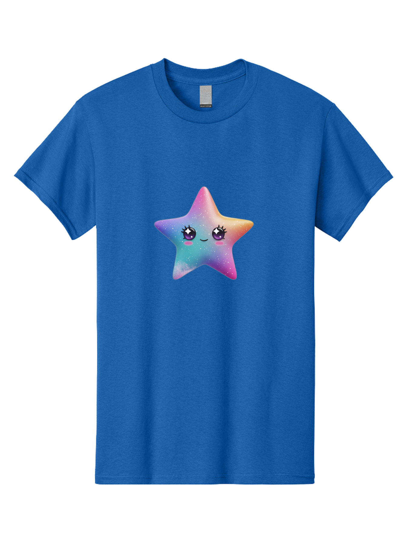 Kawaii-Star Men'S Graphic Tee, 100% Cotton, Comfortable Casual Summer Wear, Machine Washable, Cute Star, Cartoon Character, Pastel Colors, Sparkles And Shine, Positive Vibes, Magical Expression, Feminine Charm, Whimsical Design, Magical, Bad250