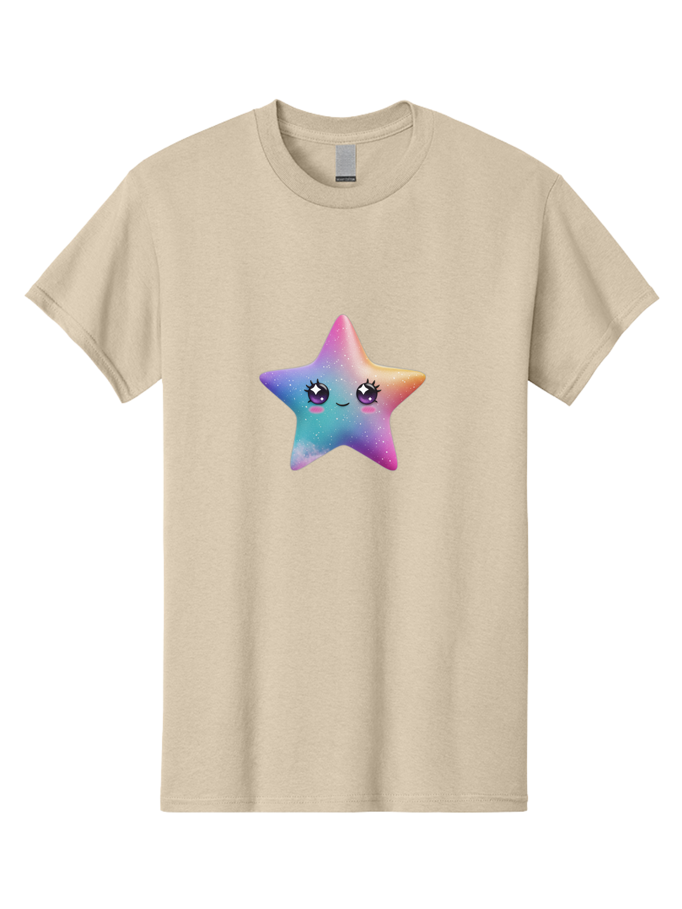 Kawaii-Star Men'S Graphic Tee, 100% Cotton, Comfortable Casual Summer Wear, Machine Washable, Cute Star, Cartoon Character, Pastel Colors, Sparkles And Shine, Positive Vibes, Magical Expression, Feminine Charm, Whimsical Design, Magical, Bad250