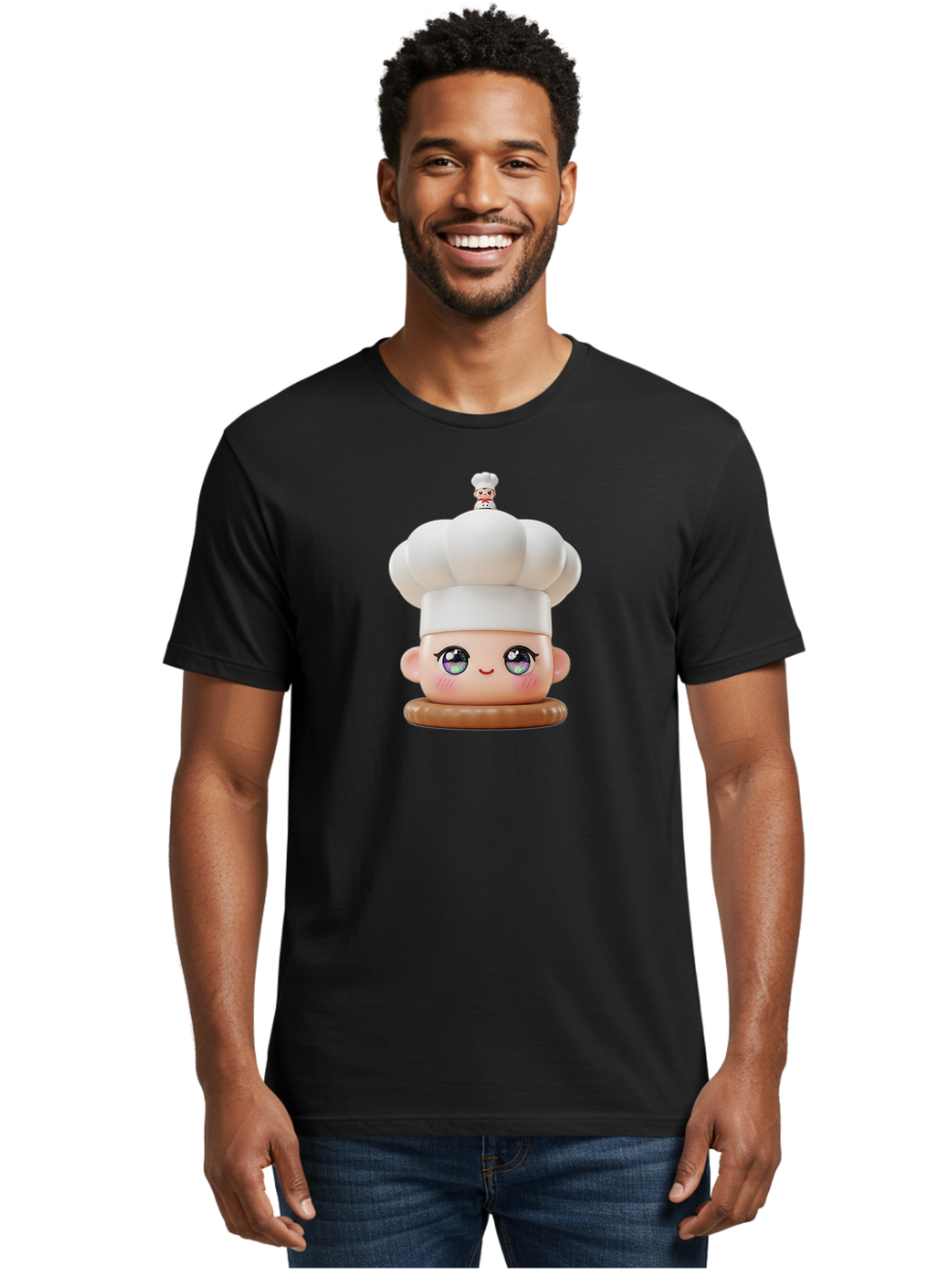 L-O-L-Surprise-Chef Men'S Graphic Tee, 100% Cotton, Comfortable Casual Summer Wear, Machine Washable, Kawaii Chef Figurine, Cute Chef Hat, Cartoon Character, Pastel Colors, Chef Toy, Adorable Face, Collector'S Item, Whimsical Design, Bad255