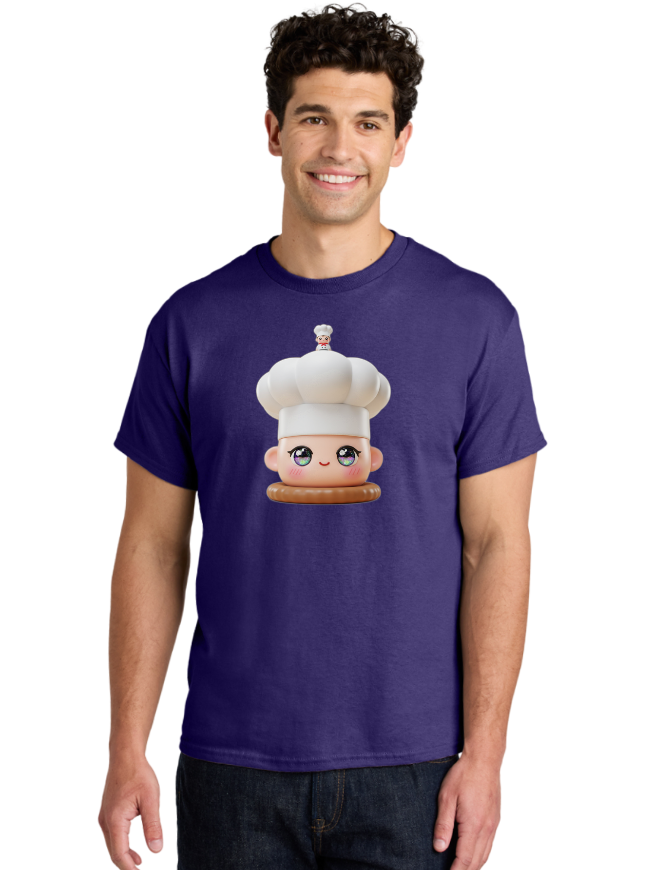 L-O-L-Surprise-Chef Men'S Graphic Tee, 100% Cotton, Comfortable Casual Summer Wear, Machine Washable, Kawaii Chef Figurine, Cute Chef Hat, Cartoon Character, Pastel Colors, Chef Toy, Adorable Face, Collector'S Item, Whimsical Design, Bad255