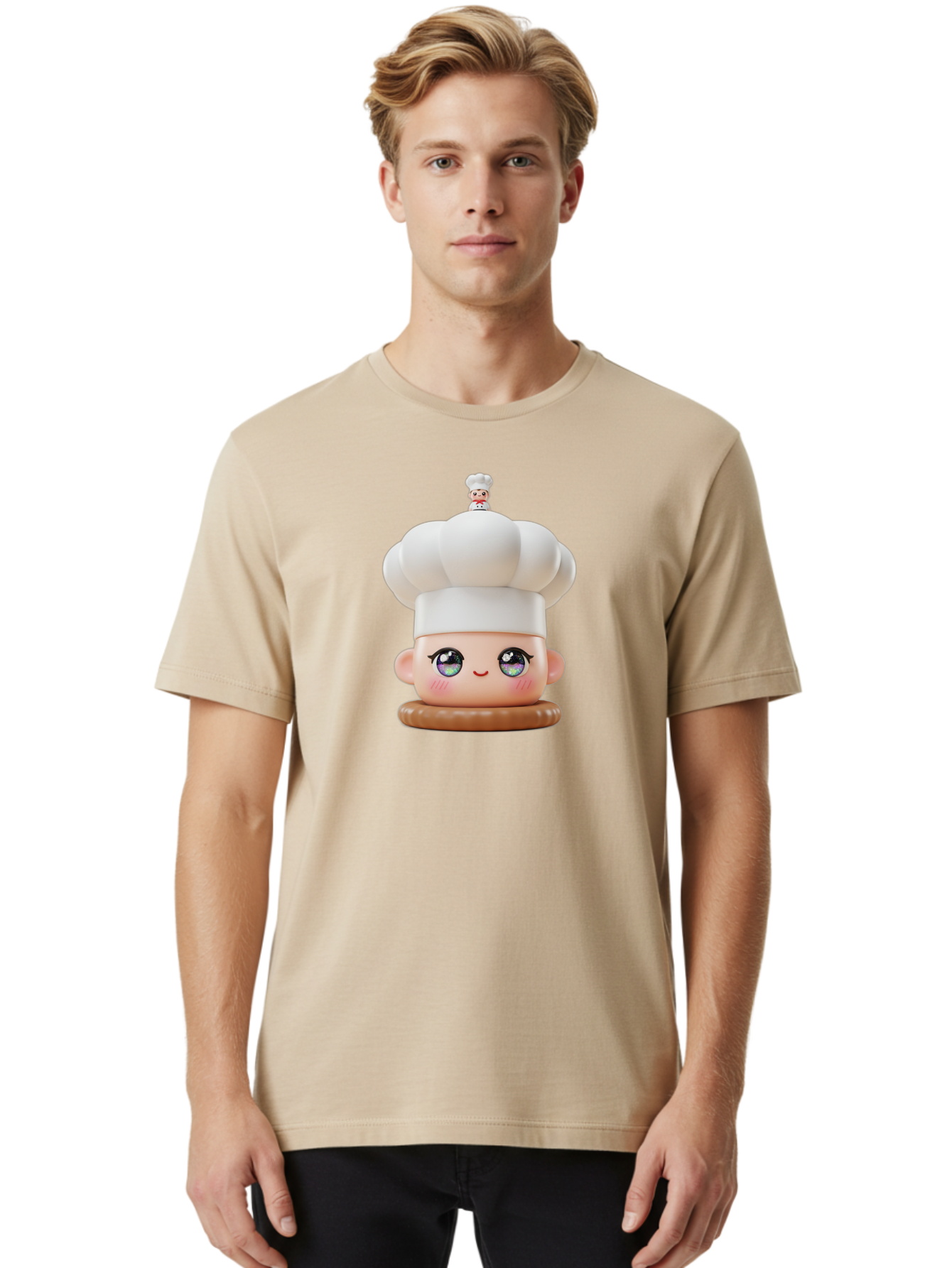 L-O-L-Surprise-Chef Men'S Graphic Tee, 100% Cotton, Comfortable Casual Summer Wear, Machine Washable, Kawaii Chef Figurine, Cute Chef Hat, Cartoon Character, Pastel Colors, Chef Toy, Adorable Face, Collector'S Item, Whimsical Design, Bad255