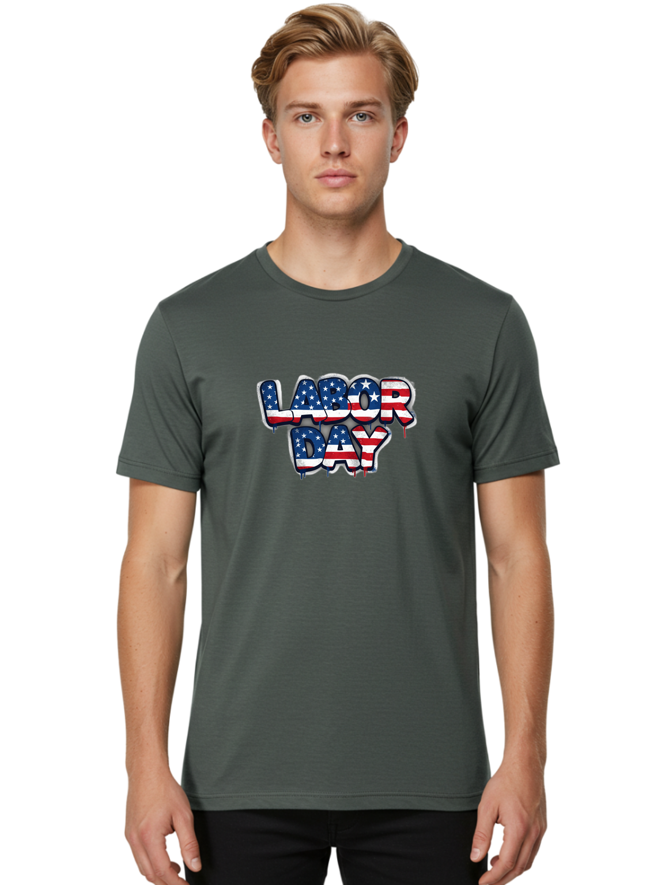 Labor-Day-2 Men'S Graphic Tee, 100% Cotton, Comfortable Casual Summer Wear, Machine Washable, Labor Day Celebration, American Flag, Patriotic Design, Graffiti Style, Red White Blue Colors, Stars And Stripes, Holiday Graphics, Bad258