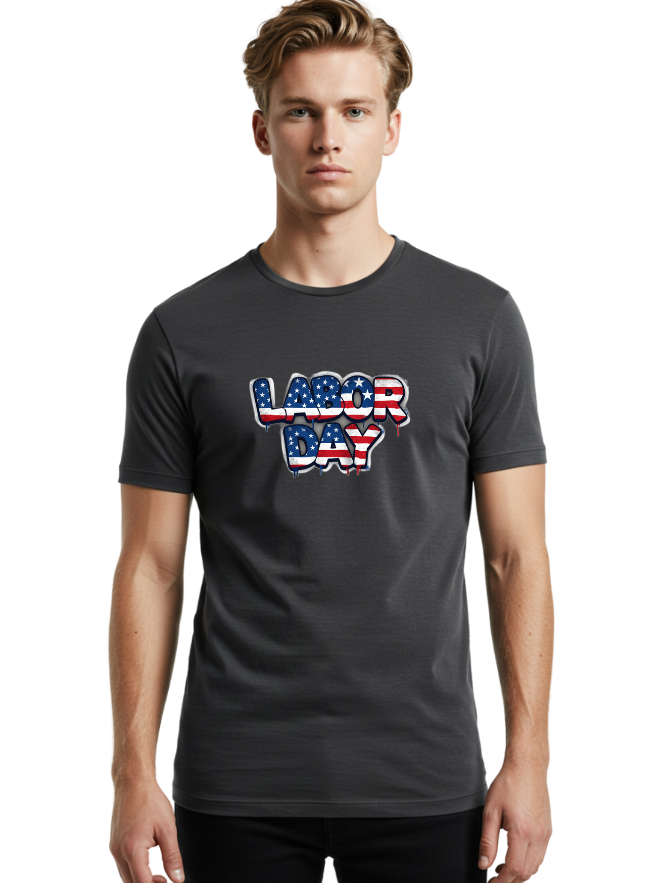 Labor-Day-2 Men'S Graphic Tee, 100% Cotton, Comfortable Casual Summer Wear, Machine Washable, Labor Day Celebration, American Flag, Patriotic Design, Graffiti Style, Red White Blue Colors, Stars And Stripes, Holiday Graphics, Bad258
