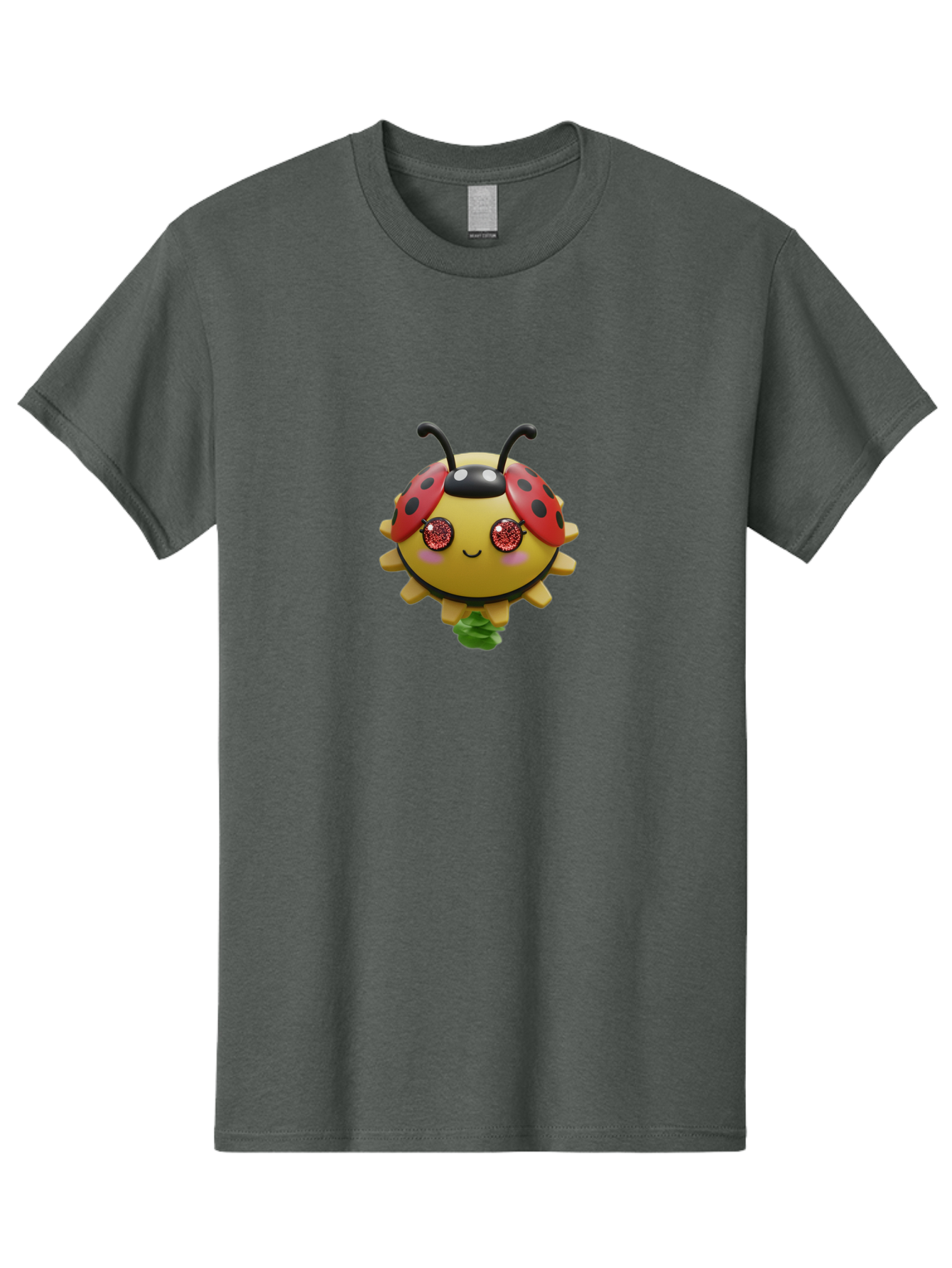 Ladybug Men'S Graphic Tee, 100% Cotton, Comfortable Casual Summer Wear, Machine Washable, Cartoon Ladybug, Cute Insect, Kawaii Character, Red And Black Wings, Yellow Body, Smiling Face, Glittery Eyes, Playful Animation, Adorable Creature, Bad264