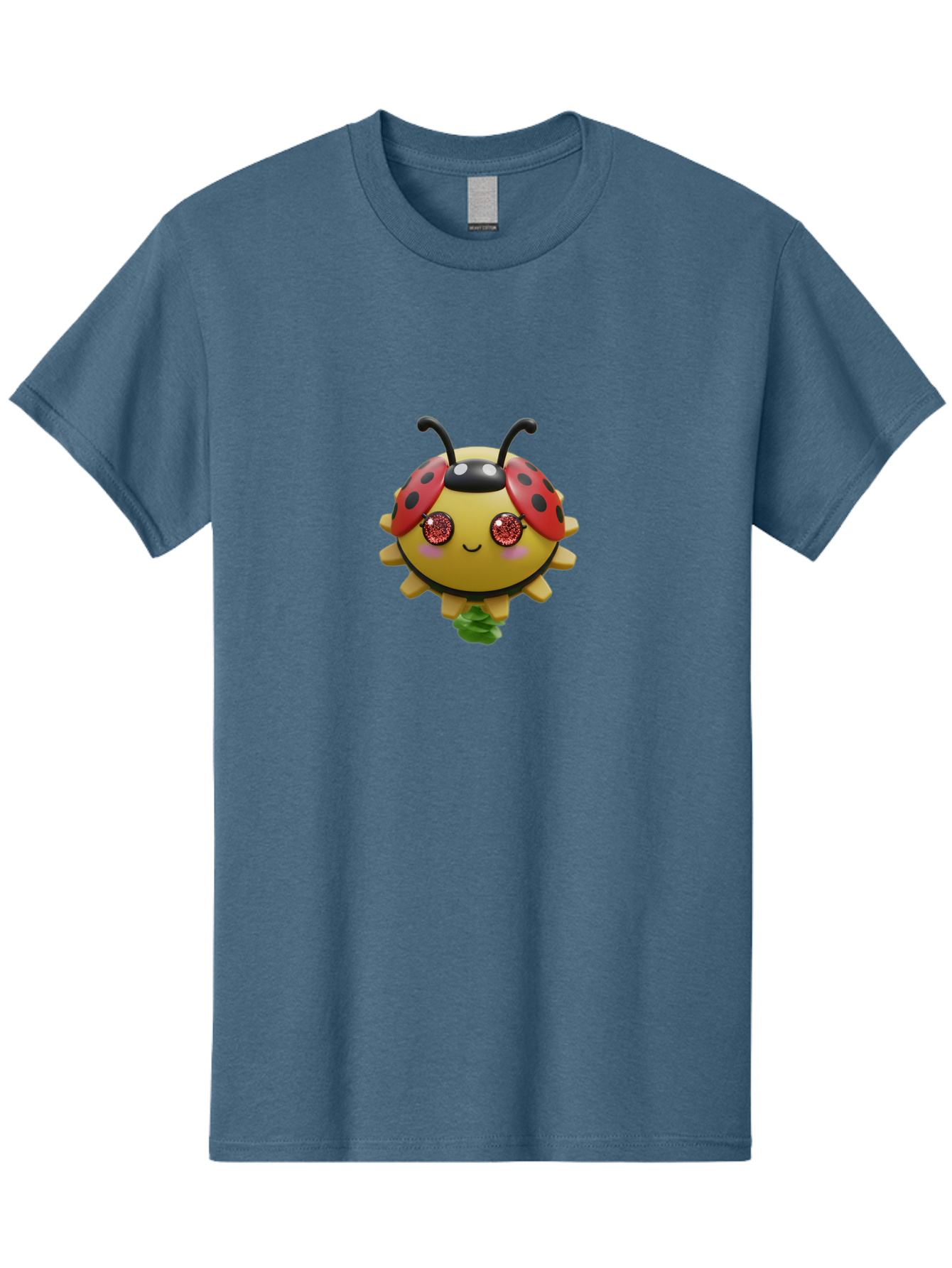 Ladybug Men'S Graphic Tee, 100% Cotton, Comfortable Casual Summer Wear, Machine Washable, Cartoon Ladybug, Cute Insect, Kawaii Character, Red And Black Wings, Yellow Body, Smiling Face, Glittery Eyes, Playful Animation, Adorable Creature, Bad264