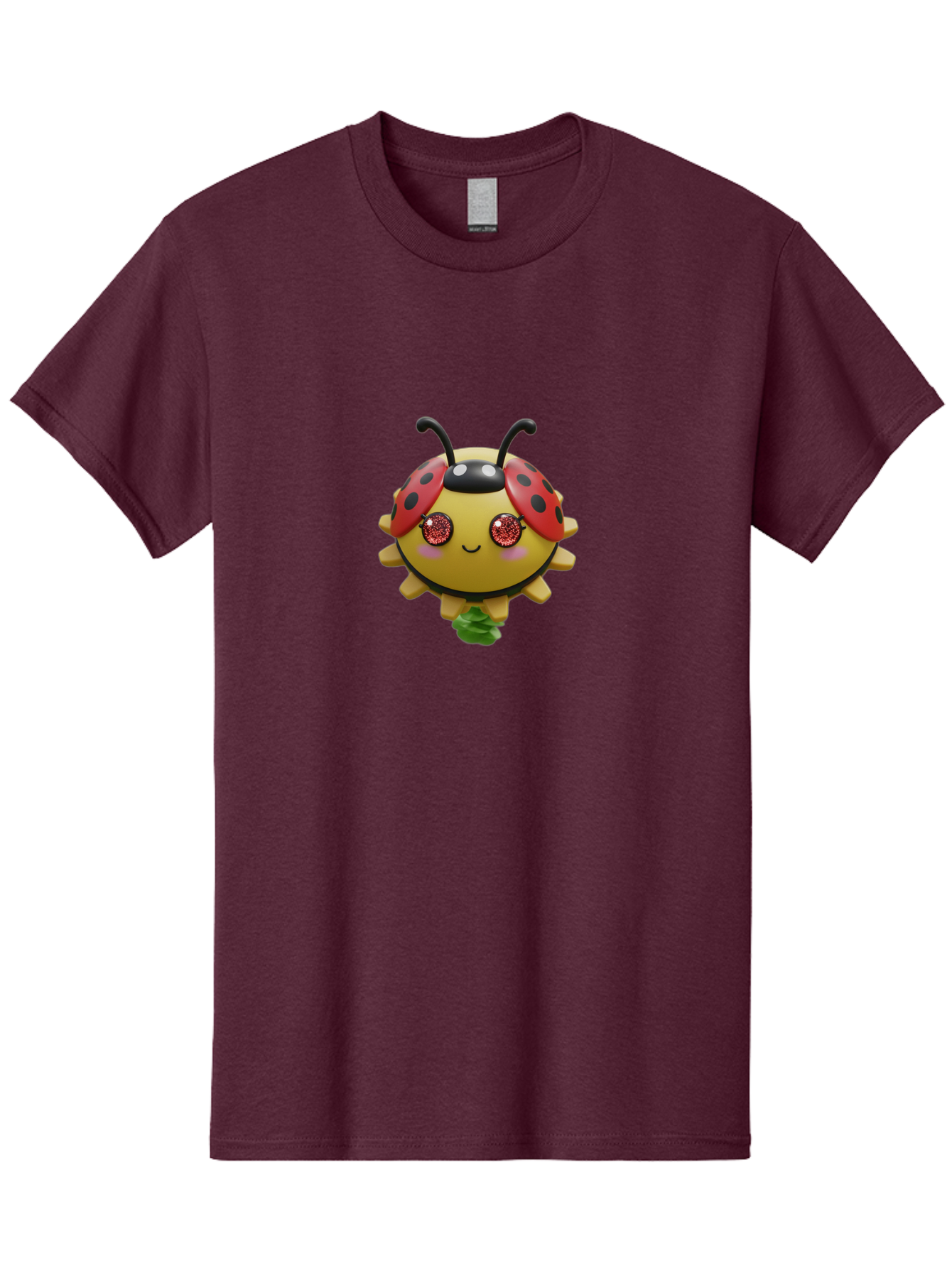 Ladybug Men'S Graphic Tee, 100% Cotton, Comfortable Casual Summer Wear, Machine Washable, Cartoon Ladybug, Cute Insect, Kawaii Character, Red And Black Wings, Yellow Body, Smiling Face, Glittery Eyes, Playful Animation, Adorable Creature, Bad264