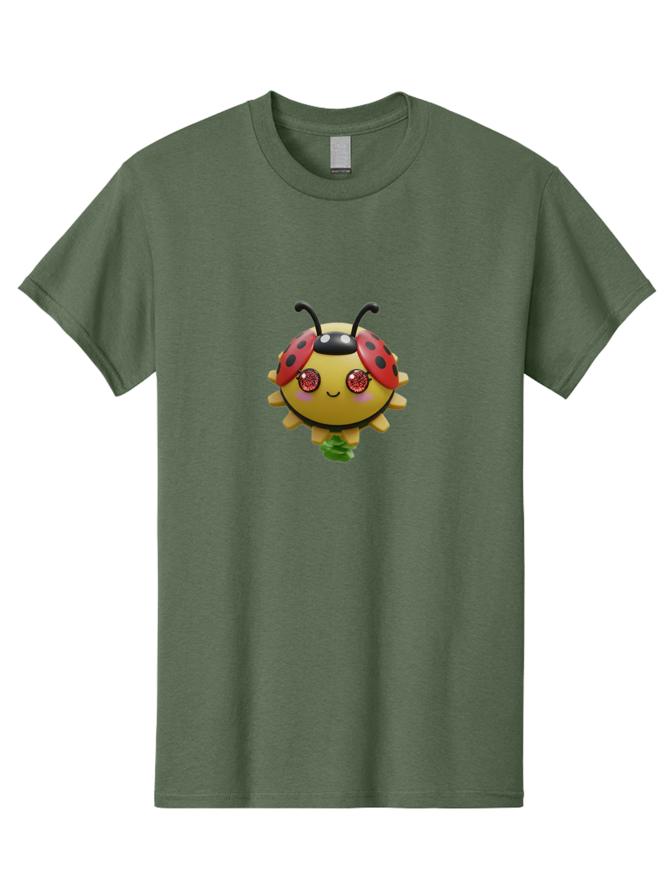 Ladybug Men'S Graphic Tee, 100% Cotton, Comfortable Casual Summer Wear, Machine Washable, Cartoon Ladybug, Cute Insect, Kawaii Character, Red And Black Wings, Yellow Body, Smiling Face, Glittery Eyes, Playful Animation, Adorable Creature, Bad264