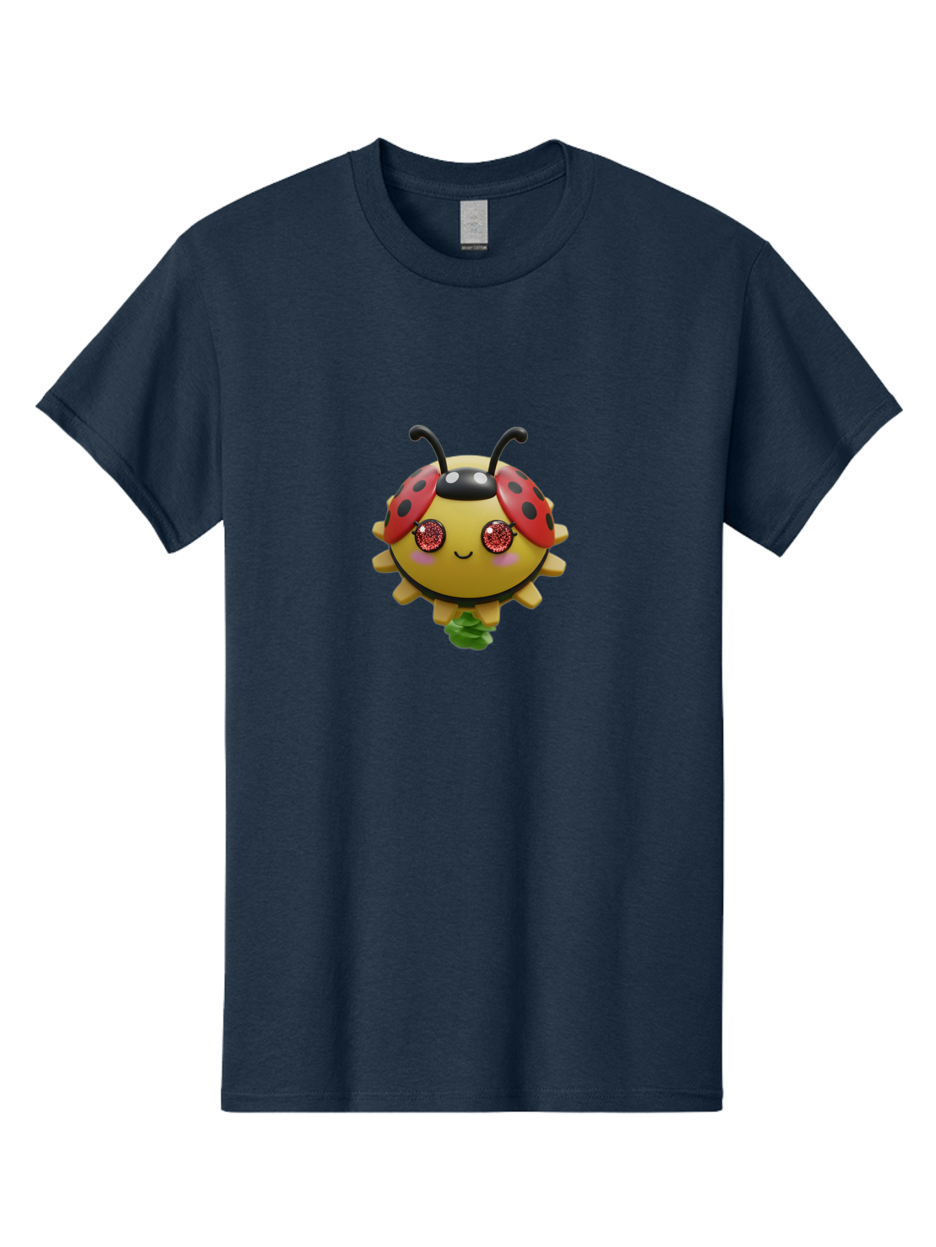 Ladybug Men'S Graphic Tee, 100% Cotton, Comfortable Casual Summer Wear, Machine Washable, Cartoon Ladybug, Cute Insect, Kawaii Character, Red And Black Wings, Yellow Body, Smiling Face, Glittery Eyes, Playful Animation, Adorable Creature, Bad264
