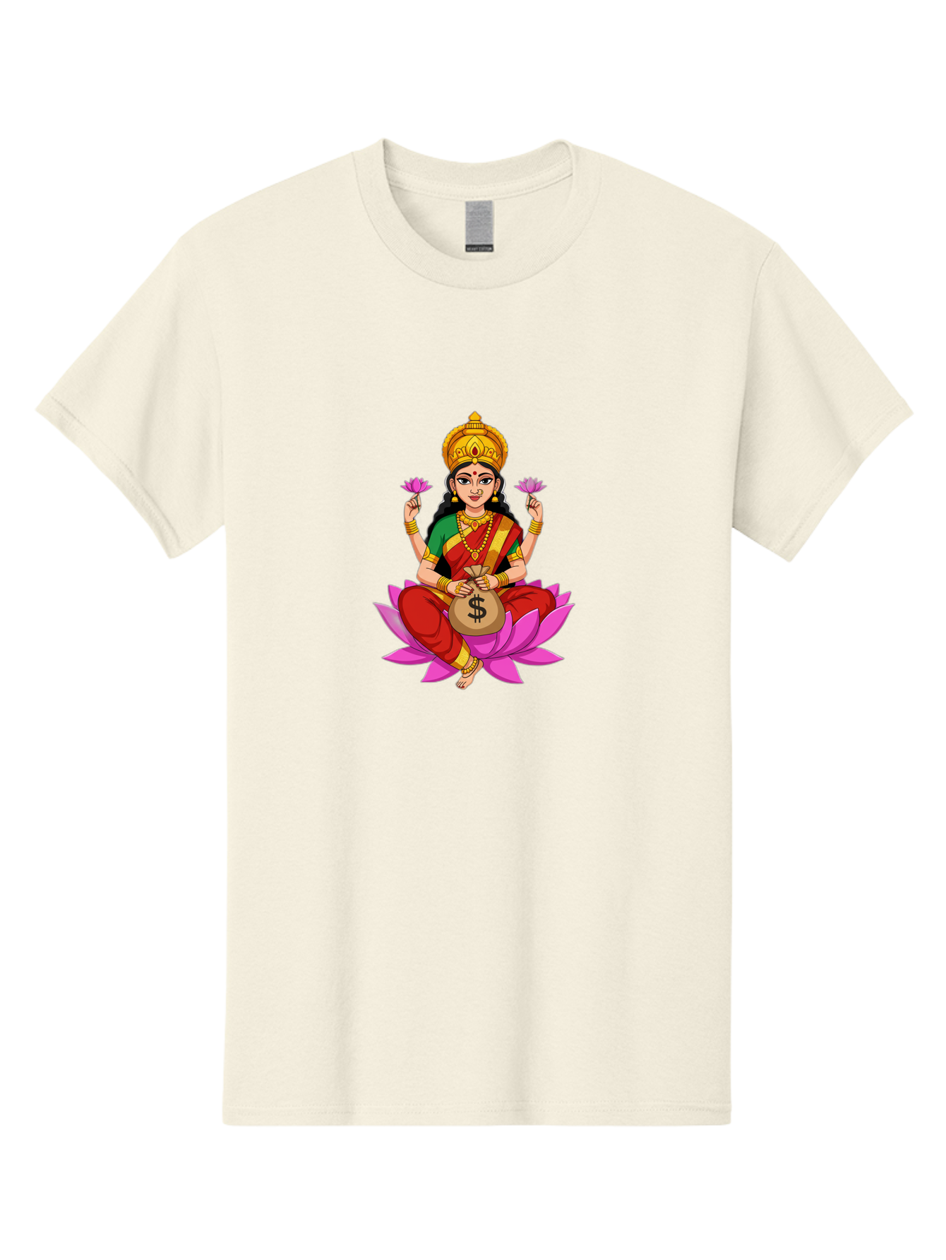 Lakshmi-3 Men'S Graphic Tee, 100% Cotton, Comfortable Casual Summer Wear, Machine Washable, Goddess Lakshmi, Lotus Flower, Prosperity, Wealth, Indian Mythology, Traditional Attire, Jewelry, $ Symbol, Spiritual Growth, Good Fortune, Bad267