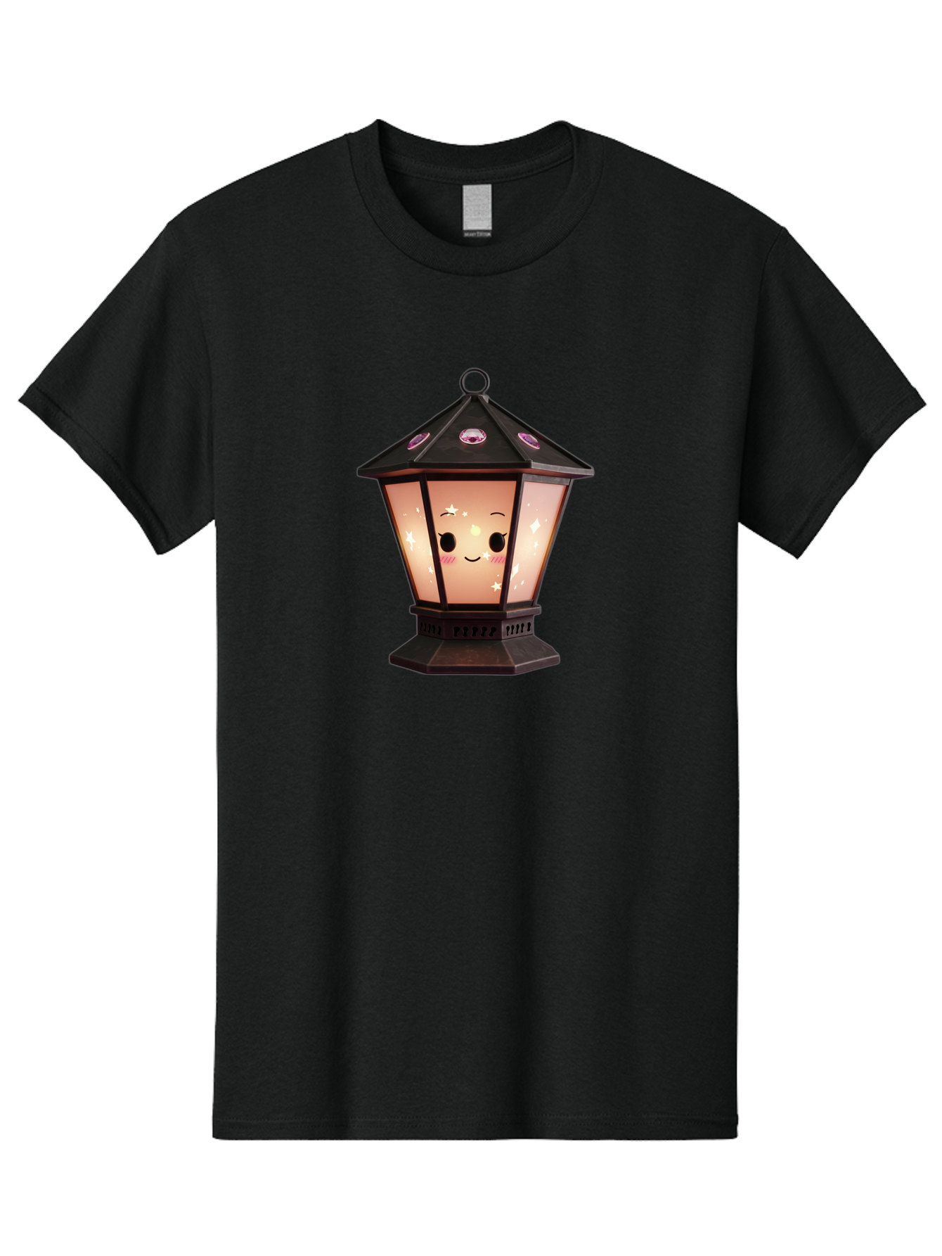 Lamp-Post-Kawaii-Face Men'S Graphic Tee, 100% Cotton, Comfortable Casual Summer Wear, Machine Washable, Cartoon Lantern, Smiling Face, Kawaii, Soft Lighting, Sparkles, Whimsical Design, Decorative Lantern, Pink Cheeks Bad271