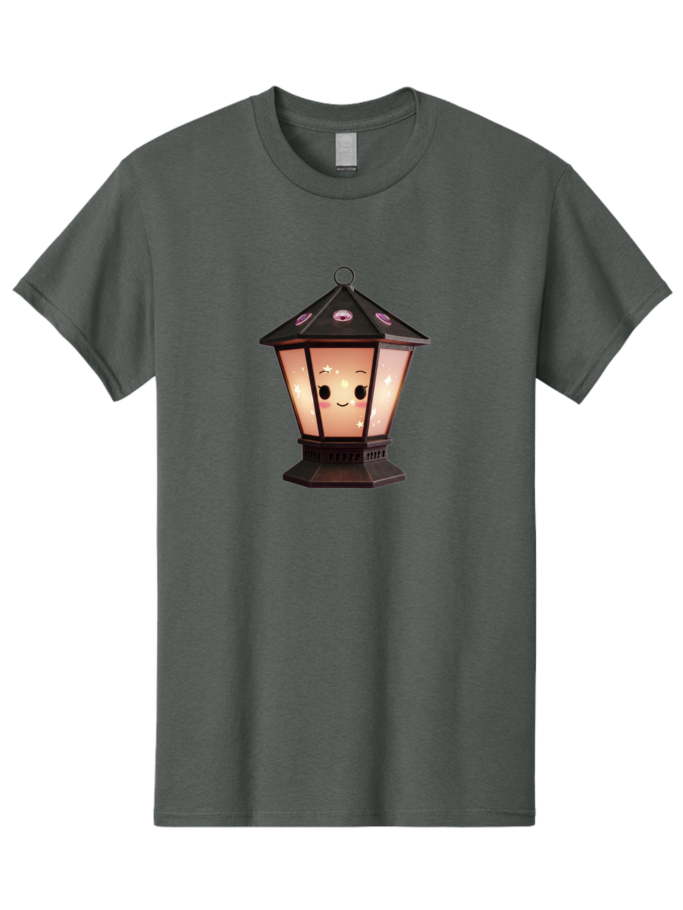 Lamp-Post-Kawaii-Face Men'S Graphic Tee, 100% Cotton, Comfortable Casual Summer Wear, Machine Washable, Cartoon Lantern, Smiling Face, Kawaii, Soft Lighting, Sparkles, Whimsical Design, Decorative Lantern, Pink Cheeks Bad271