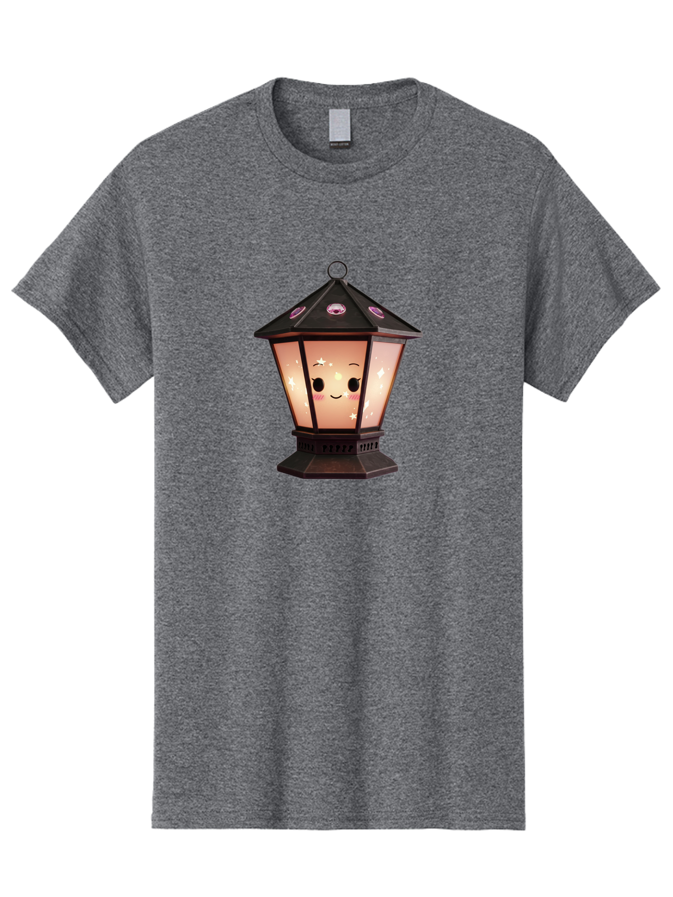 Lamp-Post-Kawaii-Face Men'S Graphic Tee, 100% Cotton, Comfortable Casual Summer Wear, Machine Washable, Cartoon Lantern, Smiling Face, Kawaii, Soft Lighting, Sparkles, Whimsical Design, Decorative Lantern, Pink Cheeks Bad271