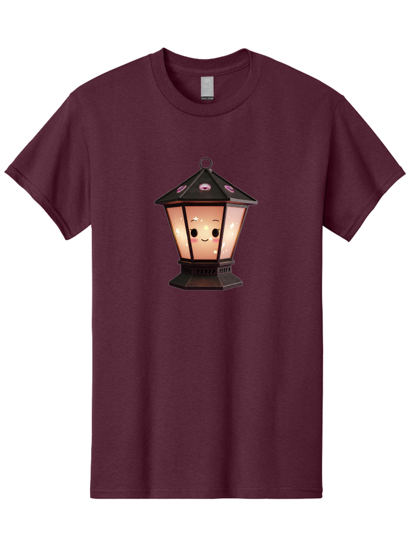 Lamp-Post-Kawaii-Face Men'S Graphic Tee, 100% Cotton, Comfortable Casual Summer Wear, Machine Washable, Cartoon Lantern, Smiling Face, Kawaii, Soft Lighting, Sparkles, Whimsical Design, Decorative Lantern, Pink Cheeks Bad271