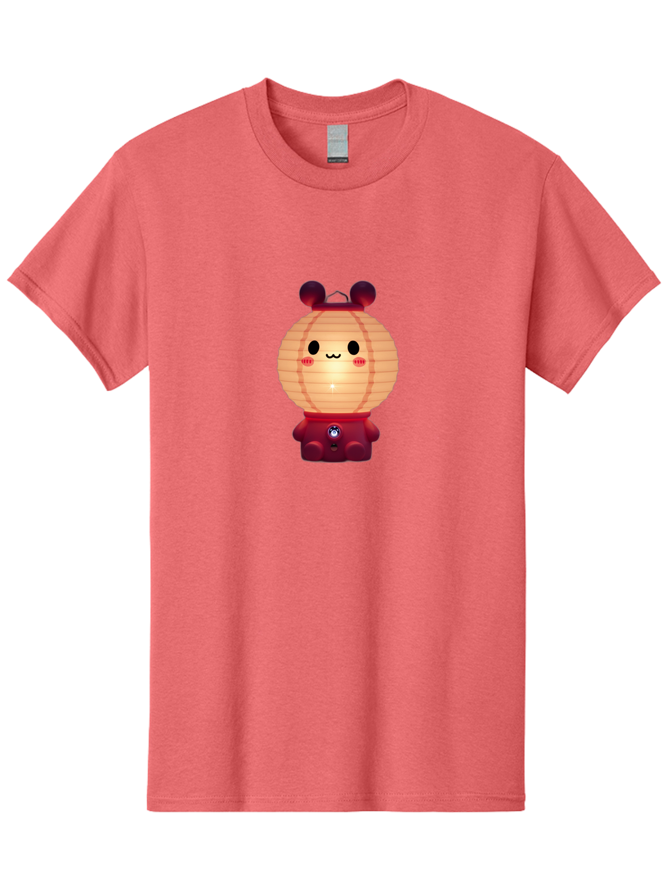 Lantern-Character Men'S Graphic Tee, 100% Cotton, Comfortable Casual Summer Wear, Machine Washable, Kawaii Lantern Character, Cute Cartoon Design, Adorable Face, Red Lantern Costume, Glowing Light, Cartoonish Features, Anime Style, Bad273