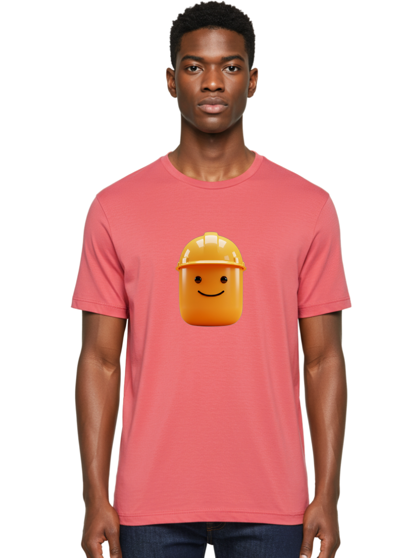 Lego-Minifigure-Head Men'S Graphic Tee, 100% Cotton, Comfortable Casual Summer Wear, Machine Washable, Lego Minifigure Head, Yellow Hard Hat, Smiling Face, Cartoon Character, Construction Theme, Playful Design, Fun Graphic, Lego Character, Bad276