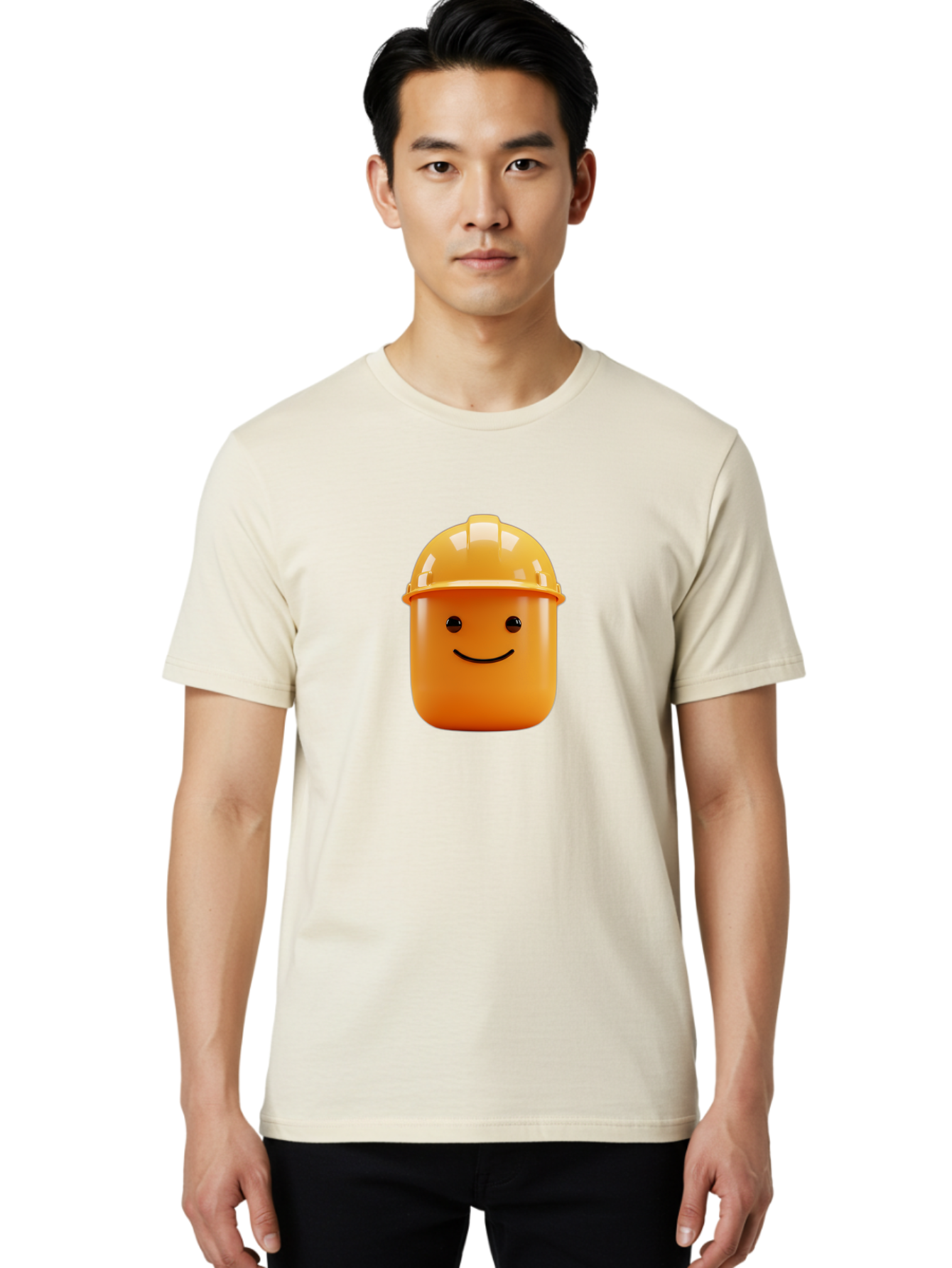 Lego-Minifigure-Head Men'S Graphic Tee, 100% Cotton, Comfortable Casual Summer Wear, Machine Washable, Lego Minifigure Head, Yellow Hard Hat, Smiling Face, Cartoon Character, Construction Theme, Playful Design, Fun Graphic, Lego Character, Bad276