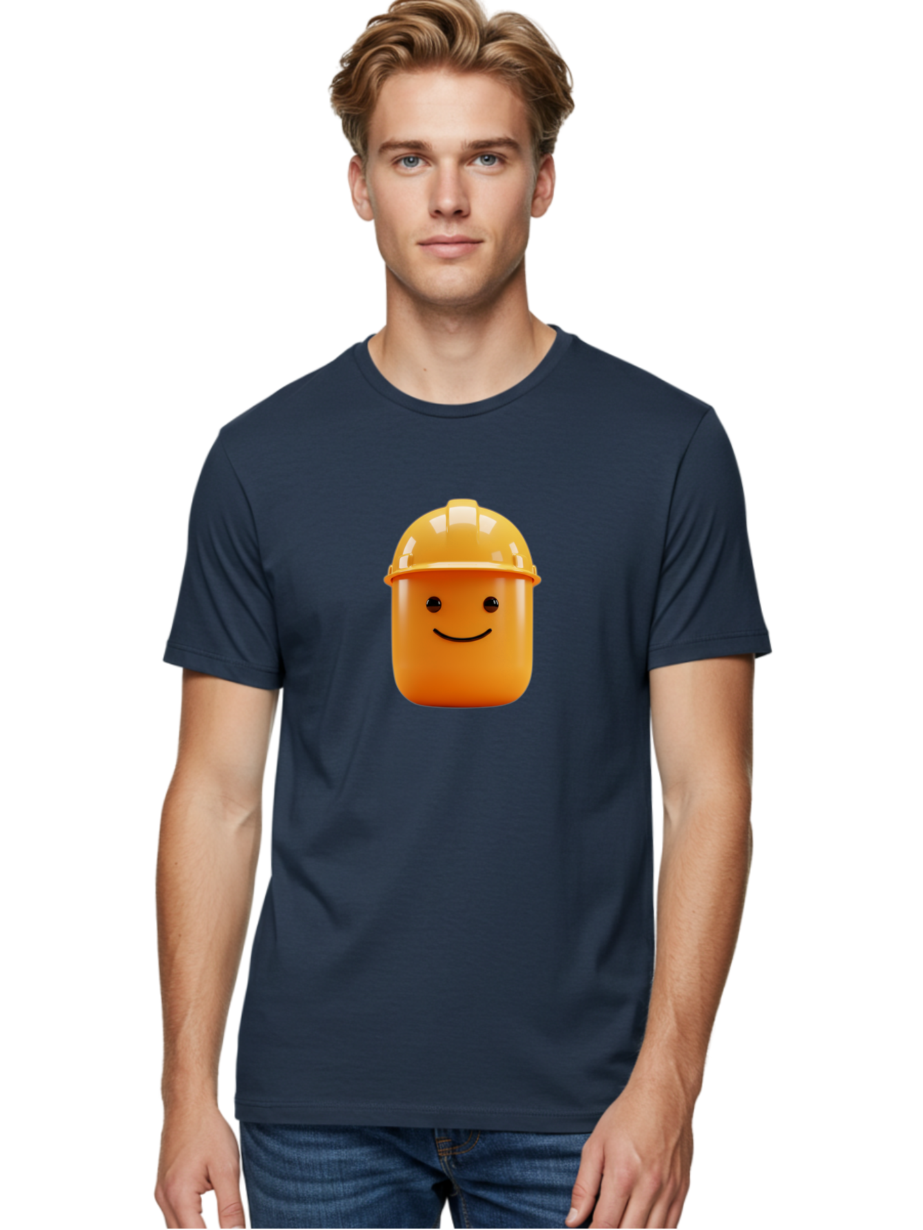 Lego-Minifigure-Head Men'S Graphic Tee, 100% Cotton, Comfortable Casual Summer Wear, Machine Washable, Lego Minifigure Head, Yellow Hard Hat, Smiling Face, Cartoon Character, Construction Theme, Playful Design, Fun Graphic, Lego Character, Bad276