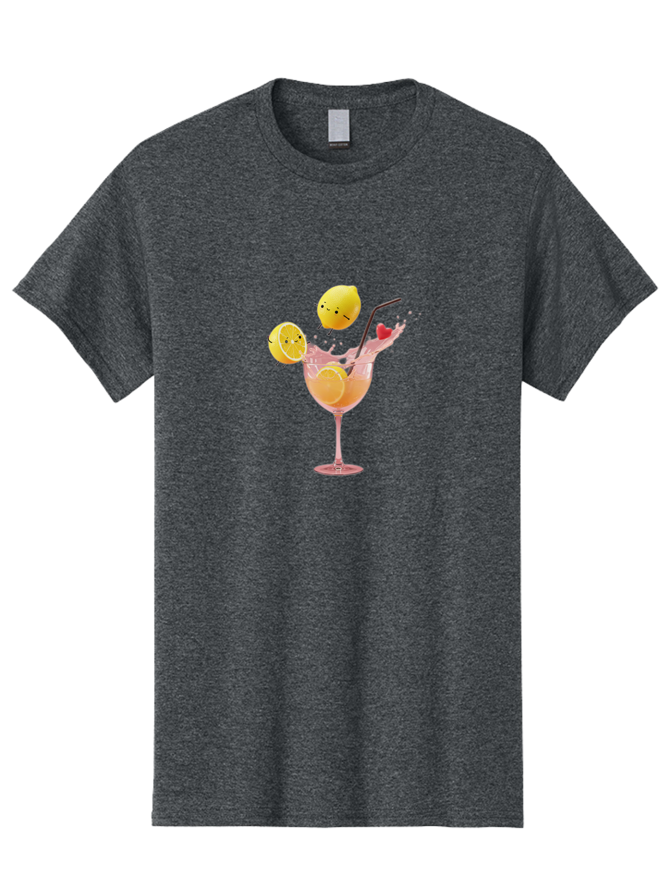 Lemon-Spritzer Men'S Graphic Tee, 100% Cotton, Comfortable Casual Summer Wear, Machine Washable, Refreshing Cocktail, Lemon Slices, Pink Drink, Straw, Splashing Liquid, Citrus Fruit, Funny Characters, Cartoon Lemons, Summer Drink, Bad277