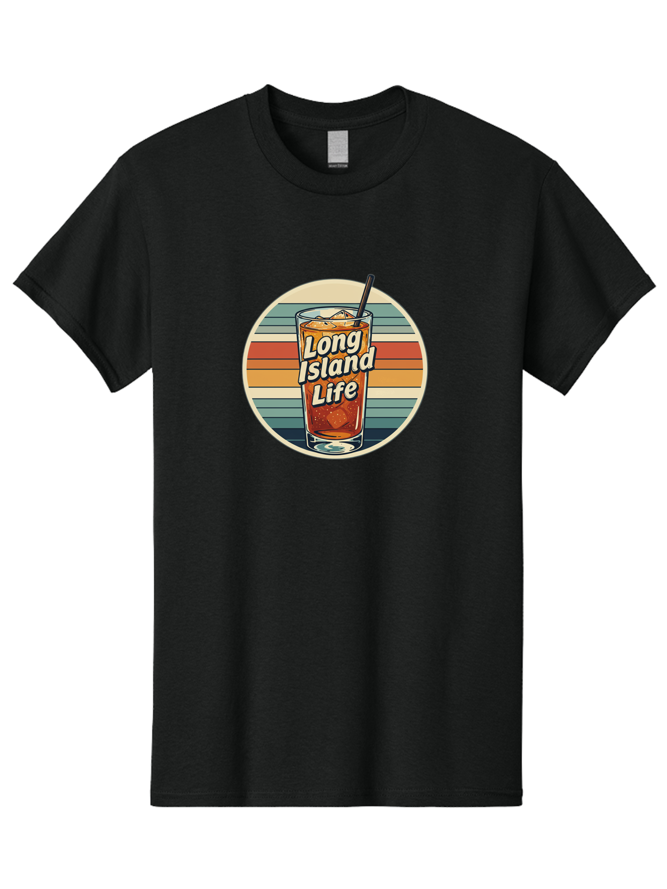 Long-Island-Life Men'S Graphic Tee, 100% Cotton, Comfortable Casual Summer Wear, Machine Washable, Iced Tea, Retro Design, Striped Pattern, Refreshing Drink, Summer Vibes, Long Island Life, Cocktail Culture, Nostalgic Feel, Vibrant Colors Bad280