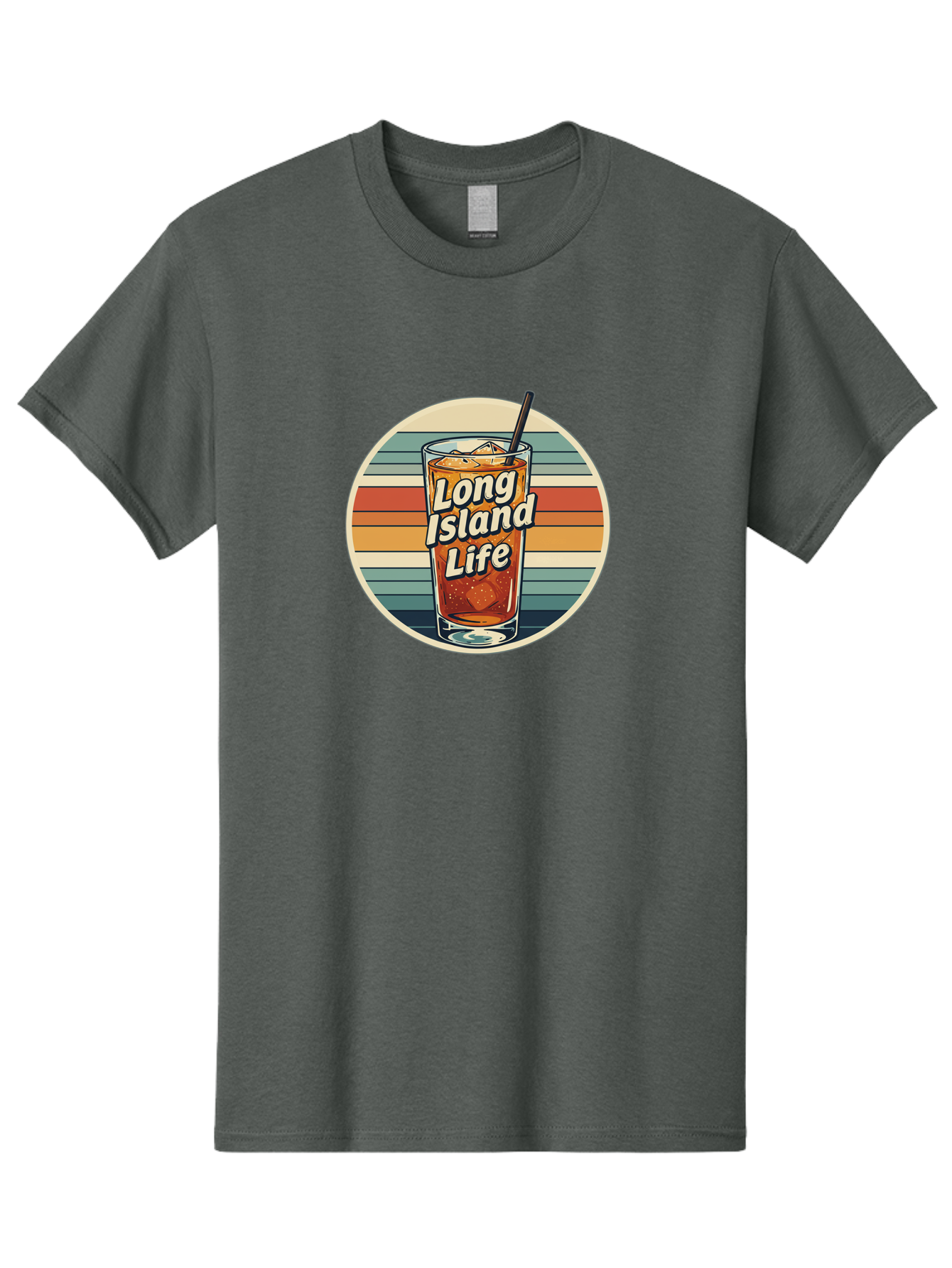 Long-Island-Life Men'S Graphic Tee, 100% Cotton, Comfortable Casual Summer Wear, Machine Washable, Iced Tea, Retro Design, Striped Pattern, Refreshing Drink, Summer Vibes, Long Island Life, Cocktail Culture, Nostalgic Feel, Vibrant Colors Bad280