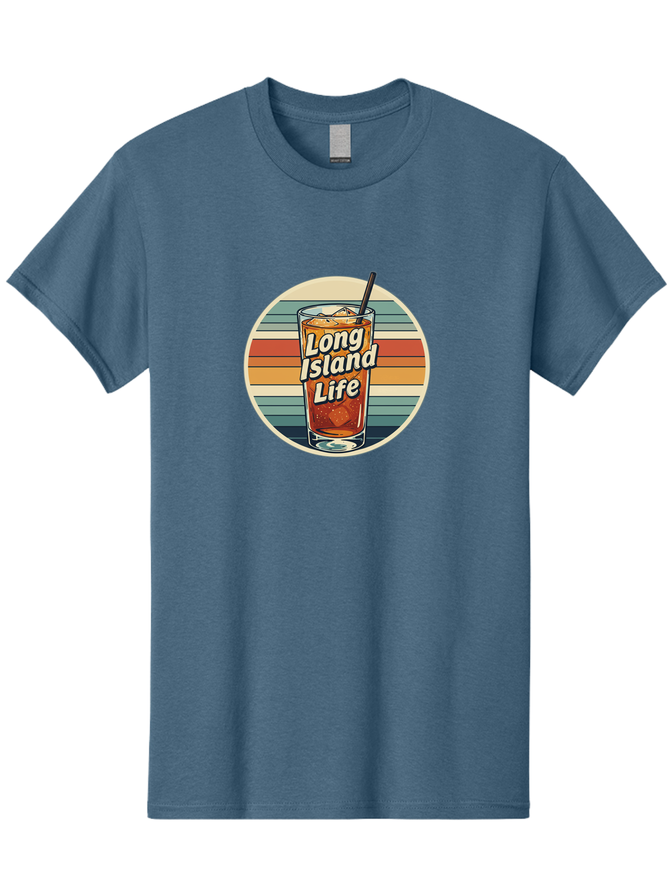Long-Island-Life Men'S Graphic Tee, 100% Cotton, Comfortable Casual Summer Wear, Machine Washable, Iced Tea, Retro Design, Striped Pattern, Refreshing Drink, Summer Vibes, Long Island Life, Cocktail Culture, Nostalgic Feel, Vibrant Colors Bad280