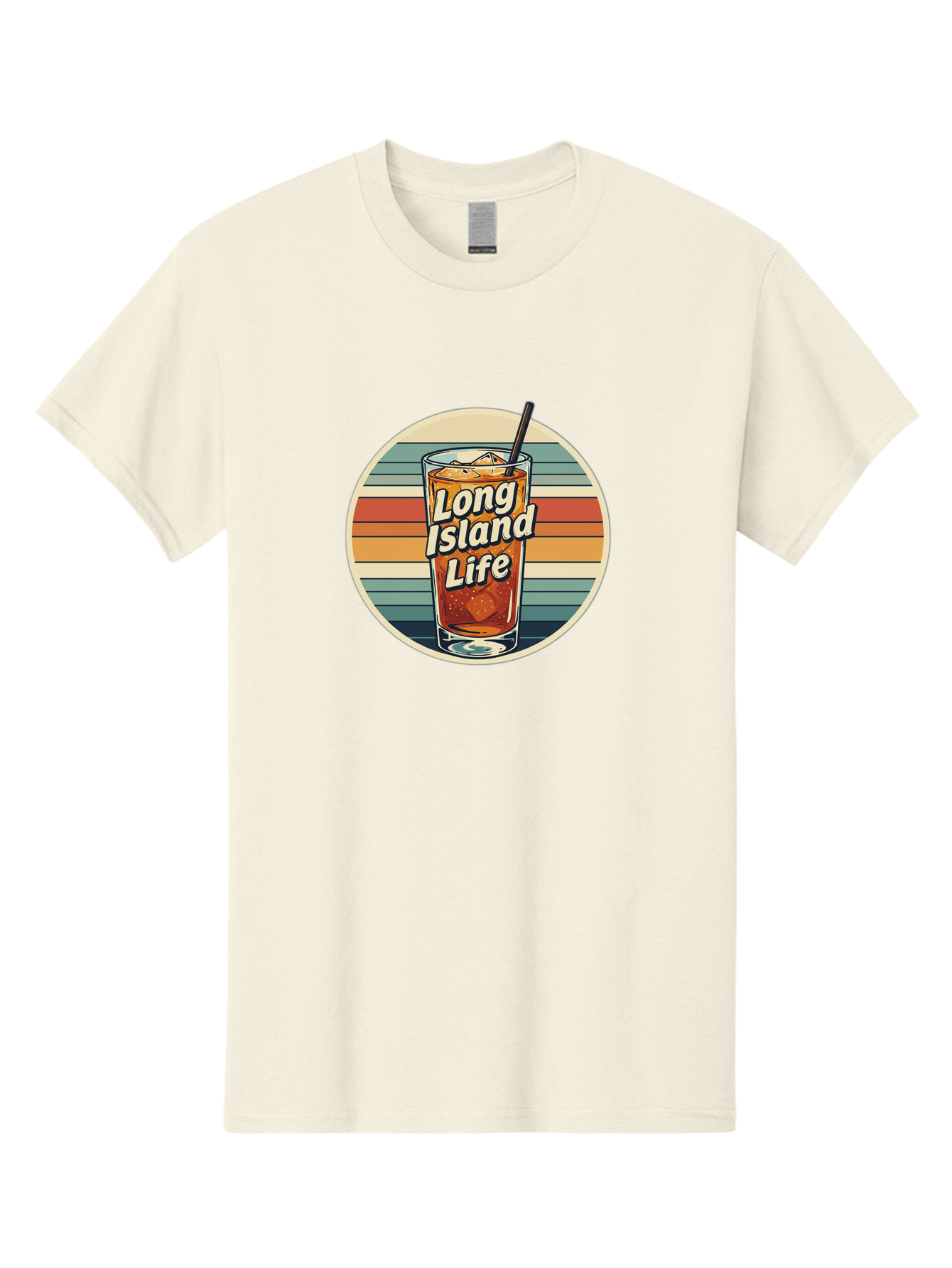 Long-Island-Life Men'S Graphic Tee, 100% Cotton, Comfortable Casual Summer Wear, Machine Washable, Iced Tea, Retro Design, Striped Pattern, Refreshing Drink, Summer Vibes, Long Island Life, Cocktail Culture, Nostalgic Feel, Vibrant Colors Bad280