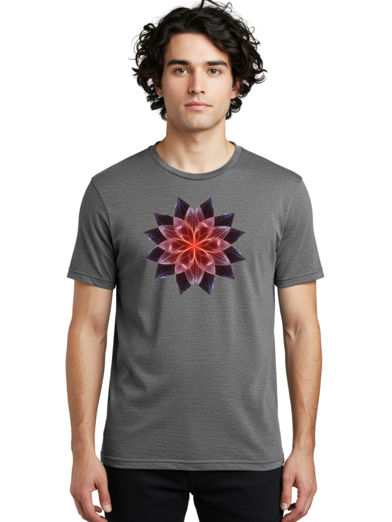 Lotus-Flower Men'S Graphic Tee, 100% Cotton, Comfortable Casual Summer Wear, Machine Washable, Lotus Flower, Geometric Pattern, Symmetrical Design, Floral Motif, Abstract Art, Vibrant Colors, Sacred Geometry, Mandala, Spiritual Symbol, Bad281