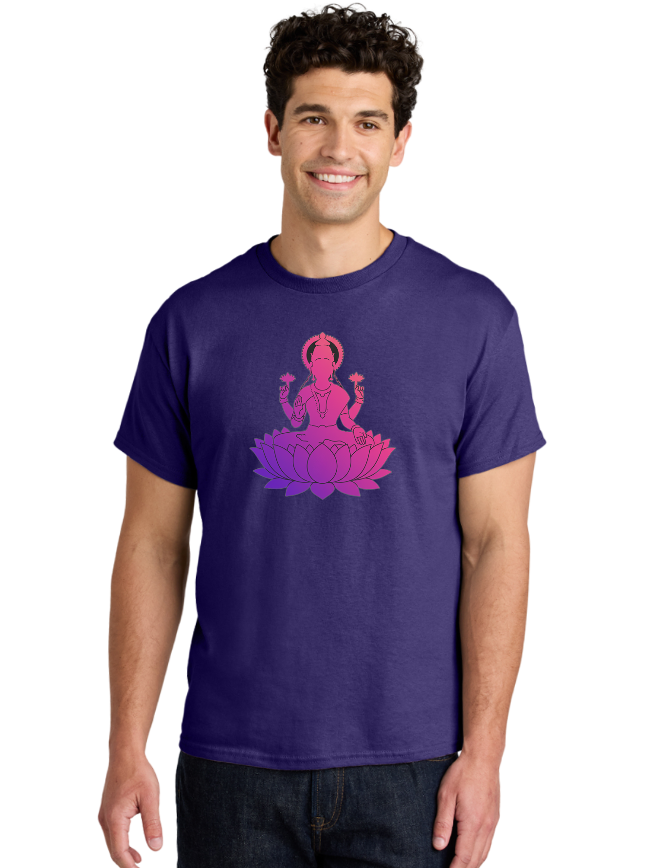 Lotus-Goddess Men'S Graphic Tee, 100% Cotton, Comfortable Casual Summer Wear, Machine Washable, Lotus Flower, Goddess, Meditation, Spirituality, Peace, Serenity, Yoga, Zen, Mindfulness, Sacred Geometry, Lotus Position, Spiritual Awakening Bad282