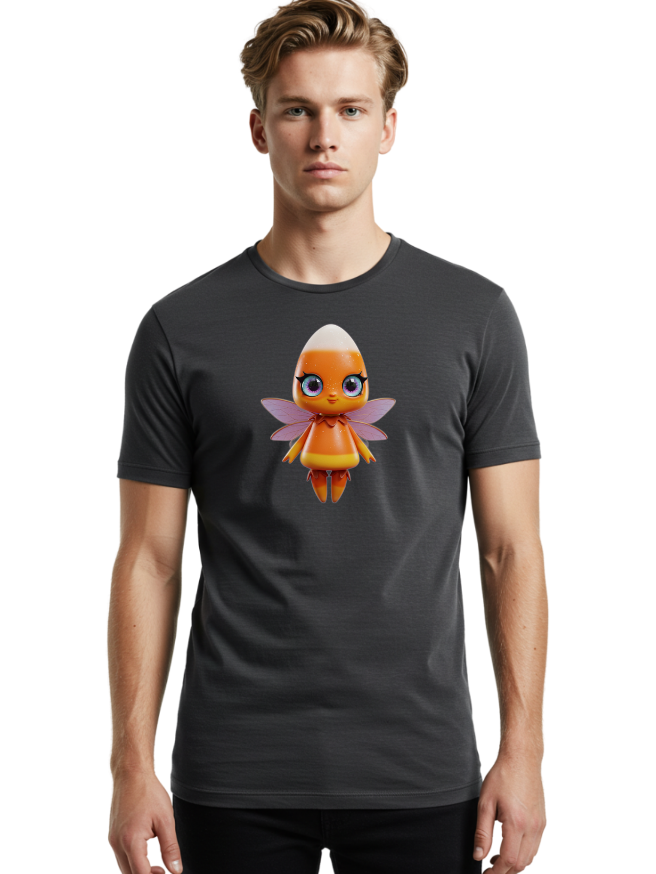 Lps-Fairy Men'S Graphic Tee, 100% Cotton, Comfortable Casual Summer Wear, Machine Washable, Lps Figurine, Fantasy Creature, Fairy Character, Orange Figurine, Purple Wings, Large Cartoon Eyes, Whimsical Design, Collectible Toy, Bad285