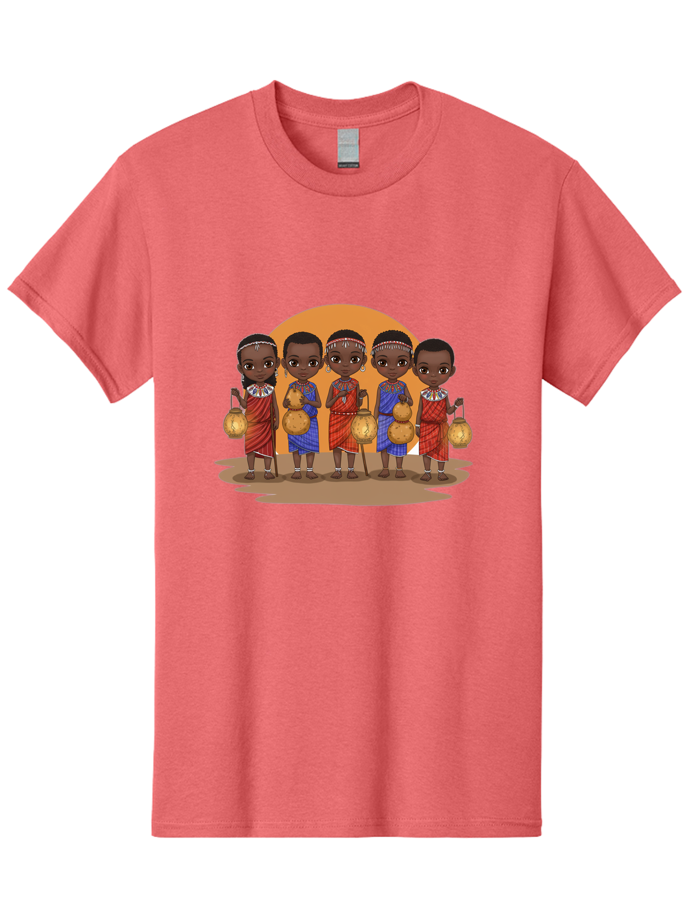 Maasai-Girls Men'S Graphic Tee, 100% Cotton, Comfortable Casual Summer Wear, Machine Washable, Maasai Girls In Traditional Attire, Colorful Clothing, Beaded Jewelry, Carrying Water Jugs, African Culture, Maasai Tribe, Traditional Dress, Bad286