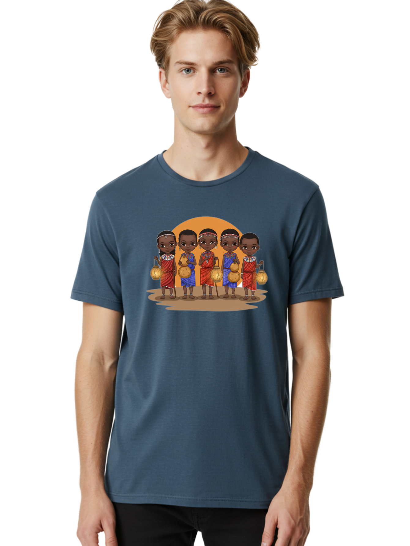 Maasai-Girls Men'S Graphic Tee, 100% Cotton, Comfortable Casual Summer Wear, Machine Washable, Maasai Girls In Traditional Attire, Colorful Clothing, Beaded Jewelry, Carrying Water Jugs, African Culture, Maasai Tribe, Traditional Dress, Bad286