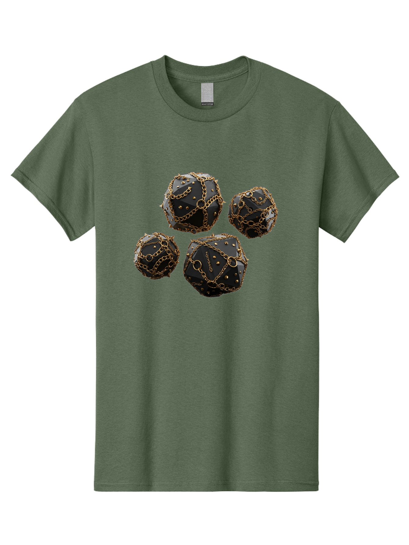 Mace Men'S Graphic Tee, 100% Cotton, Comfortable Casual Summer Wear, Machine Washable, Medieval Spiked Balls, Chain Wrapped, Black And Gold, Historical Warfare, Gothic Design, Heavy Metal, Dark Fantasy, Chainmail Bad287