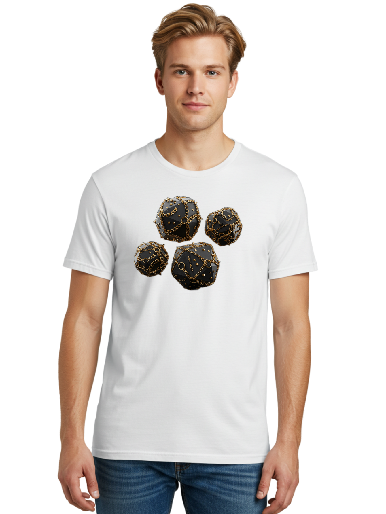 Mace Men'S Graphic Tee, 100% Cotton, Comfortable Casual Summer Wear, Machine Washable, Medieval Spiked Balls, Chain Wrapped, Black And Gold, Historical Warfare, Gothic Design, Heavy Metal, Dark Fantasy, Chainmail Bad287