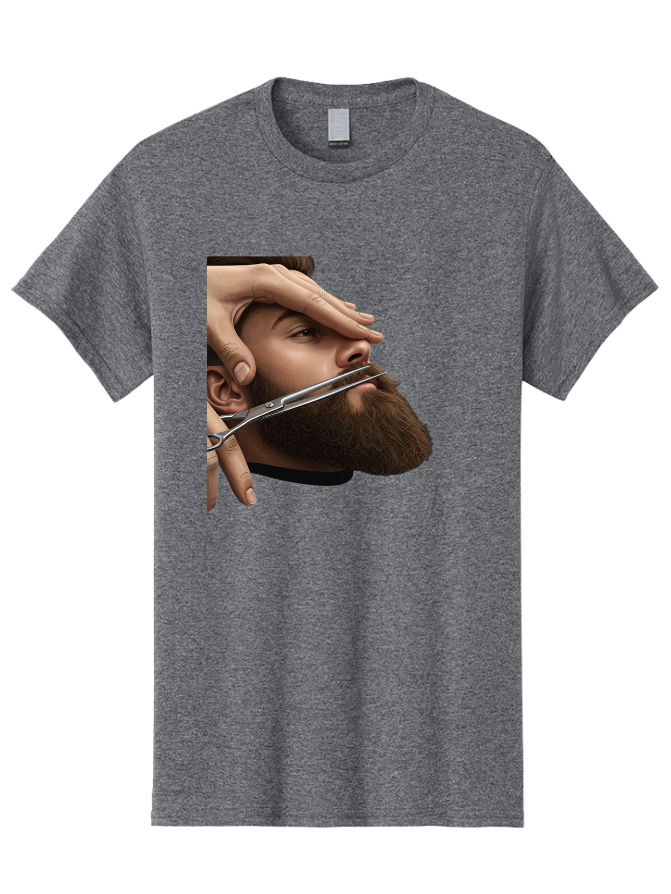 Man-Getting-Beard-Trimmed Men'S Graphic Tee, 100% Cotton, Comfortable Casual Summer Wear, Machine Washable, Beard Grooming, Beard Trimming, Barber Services, Men'S Grooming, Beard Care, Scissors Cutting Beard, Precise Cut, Stylish Beard Bad292